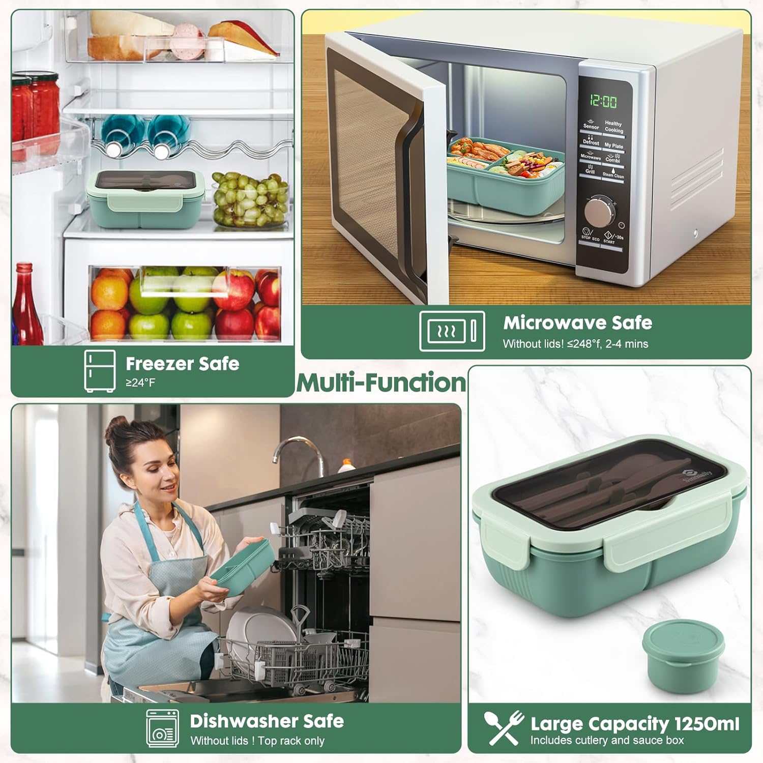 Sinnsally Lunchbox mit Trennwänden Set, 1250 ml Lunchbox mit Fächern Erwachsene, Lunchbox, Frühstücksbox, Lunchbox mit Besteck, Lunchbox, Lunchbox, Lunchbox, Lunchbox – Bild 6