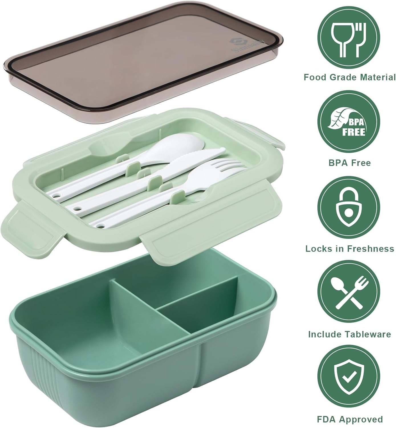 Sinnsally Lunchbox mit Trennwänden Set, 1250 ml Lunchbox mit Fächern Erwachsene, Lunchbox, Frühstücksbox, Lunchbox mit Besteck, Lunchbox, Lunchbox, Lunchbox, Lunchbox – Bild 3