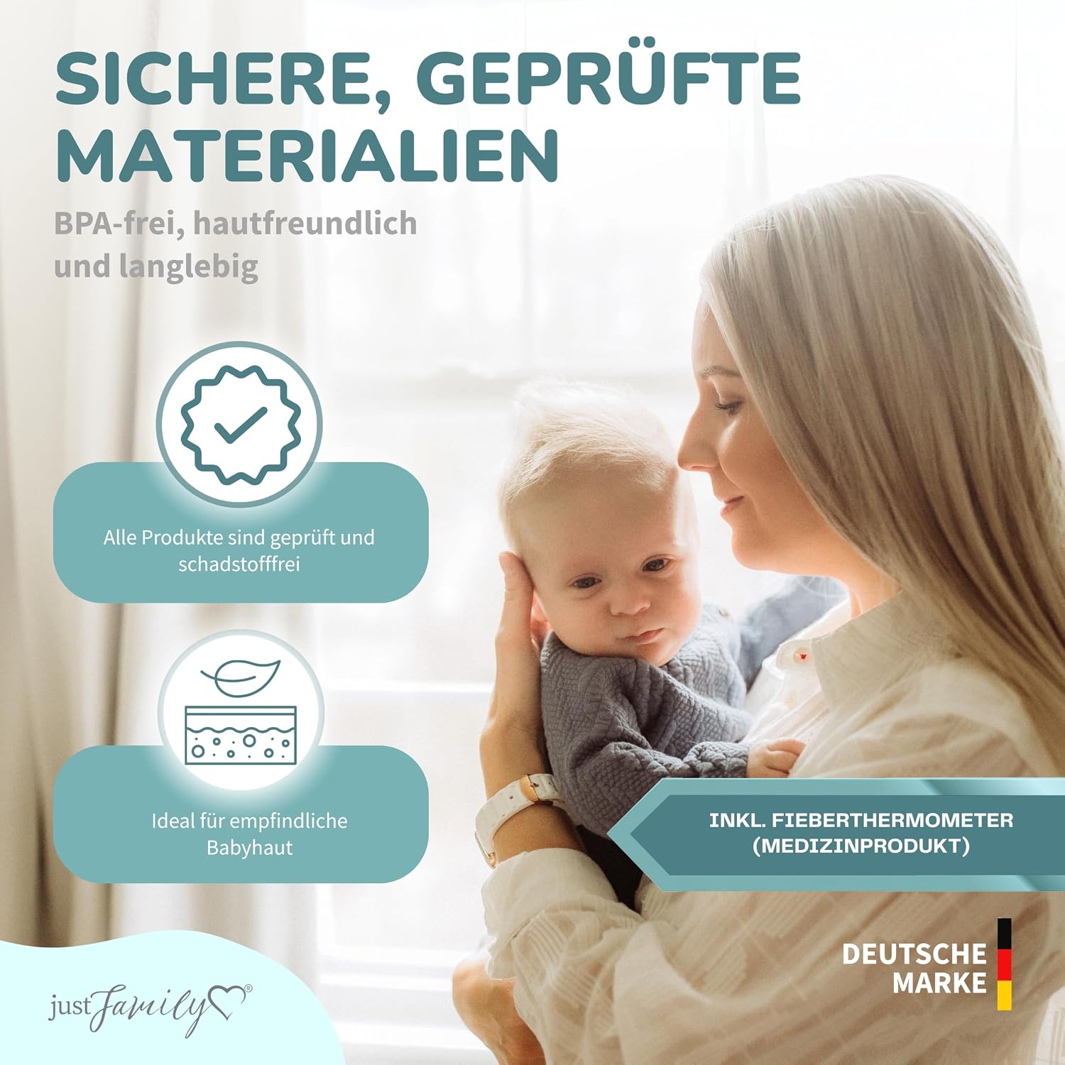 Babypflege-Set Neugeborene (Beige) – 11-teiliges Neugeborenen-Set mit hochwertiger Baby-Nagelschere, Fieberthermometer, Bürste und mehr – ideal als Erstausstattung für Neugeborene – Bild 3