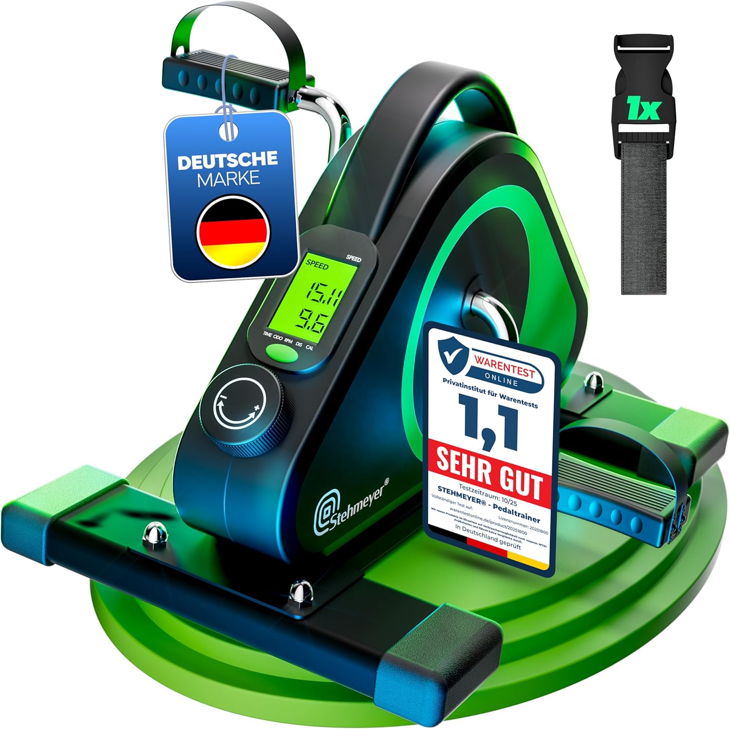 STEHMEYER Pedaltrainer für Senioren, Mini-Heimtrainer, Tischfahrrad, extra leiser & gelenkschonender Arm- und Beintrainer mit Befestigungsgurt, Schreibtischfahrrad mit LCD-Display für Zuhause, Büro und Rehabilitation