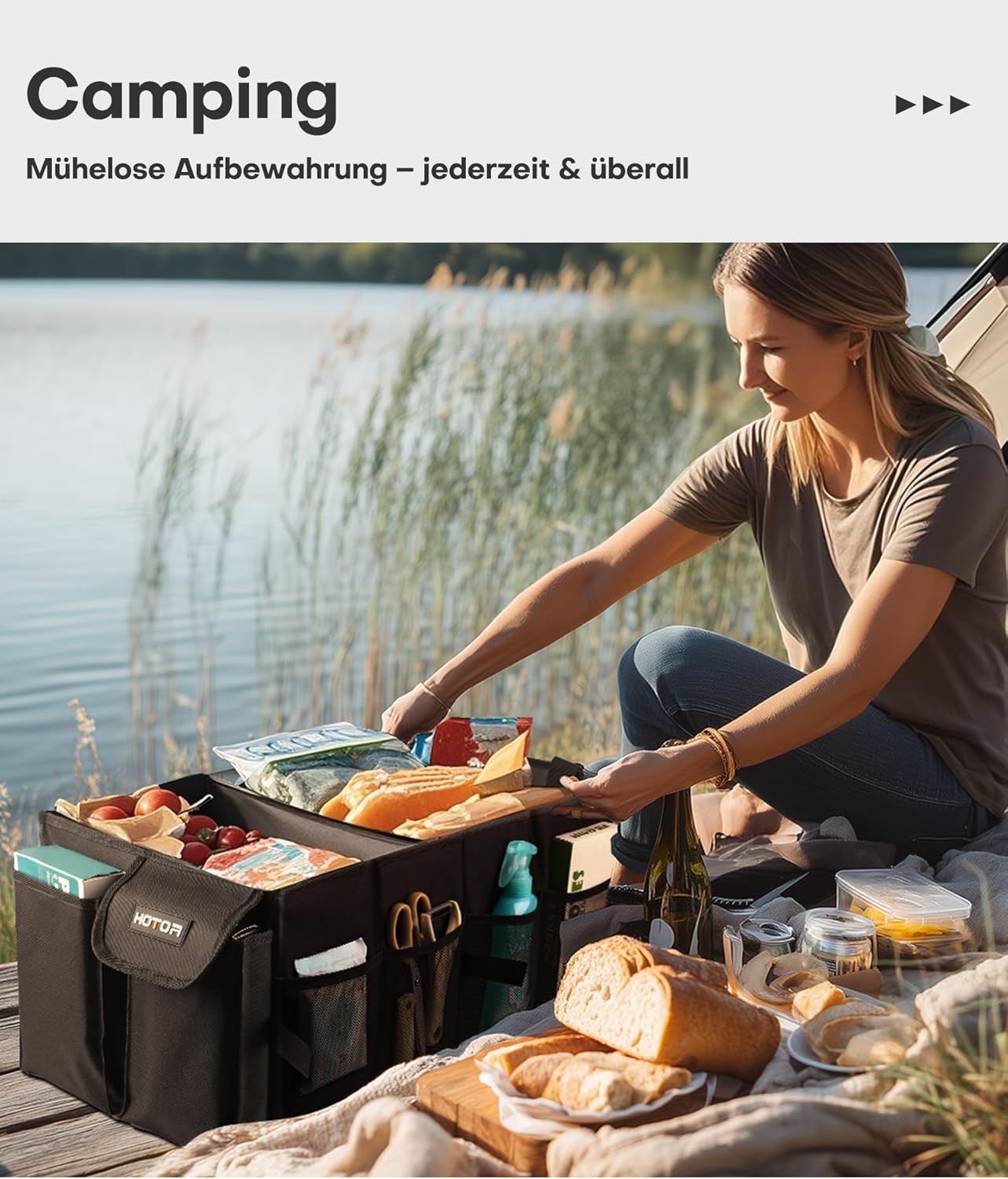 HOTOR Kofferraum-Organizer – faltbarer Kofferraum-Organizer mit 2 Fächern, stabiler Auto-Organizer für SUVs, schwarze Kofferraumtasche, verstärkte und stabile Faltbox, 54,1 x 32,0 x 26,9 cm – Bild 8