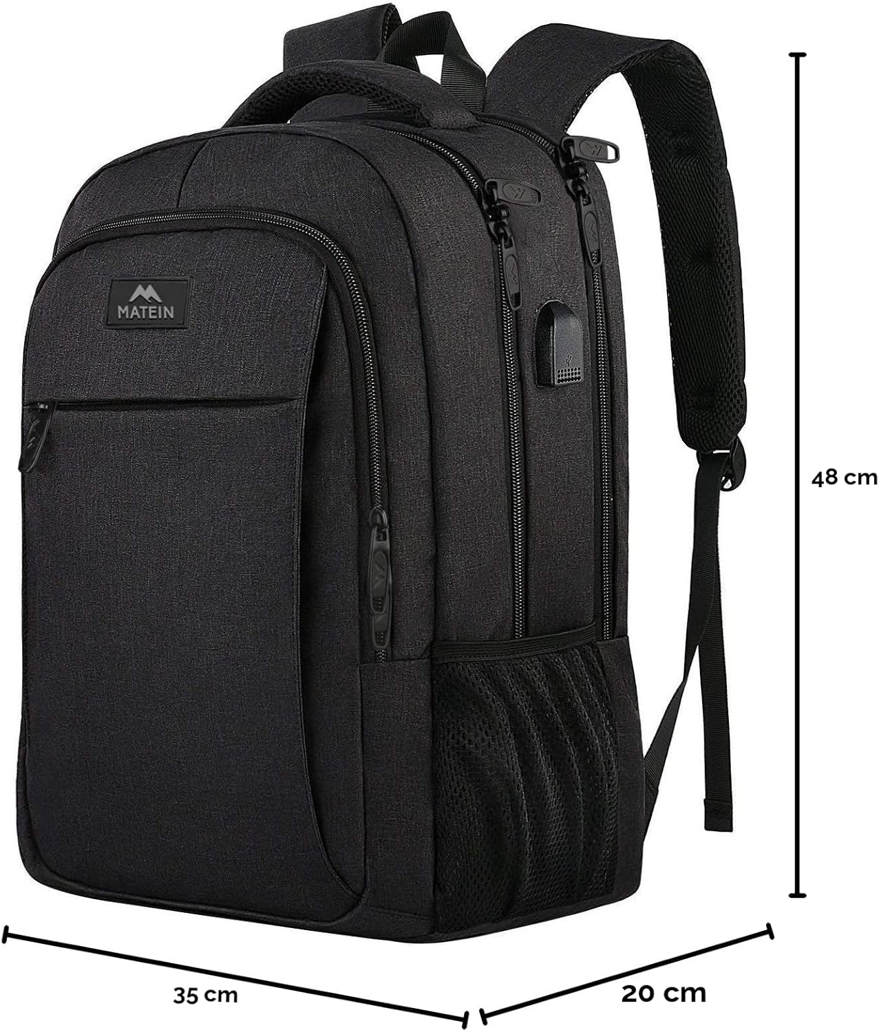 MATEIN Großer Herren-Laptop-Rucksack, 17,3-Zoll-Schulrucksack, Laptop-Tasche mit USB-Ladeanschluss, Anti-Diebstahl-Business-Rucksack, Arbeits- und Reiserucksack für Teenager, Notebook, College, Technik, Damen, Schwarz – Bild 11