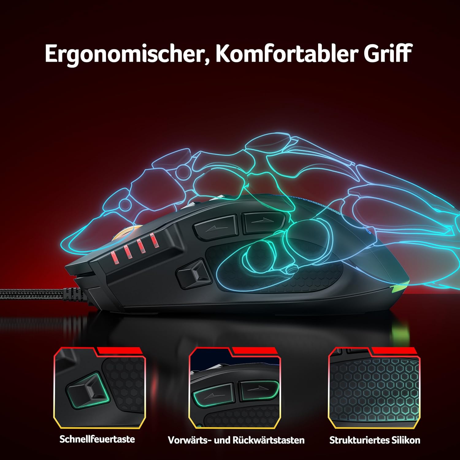 Acer Gaming-Maus mit Kabel 12800 DPI, kabelgebundene Computer-Gaming-Maus mit Treiber, 1000 Hz Abfragerate und 8 programmierbaren Tasten, Schnellfeuertaste und RGB-Lichtern, PC-Gaming-Maus, ideal für PC/Laptop – Bild 4