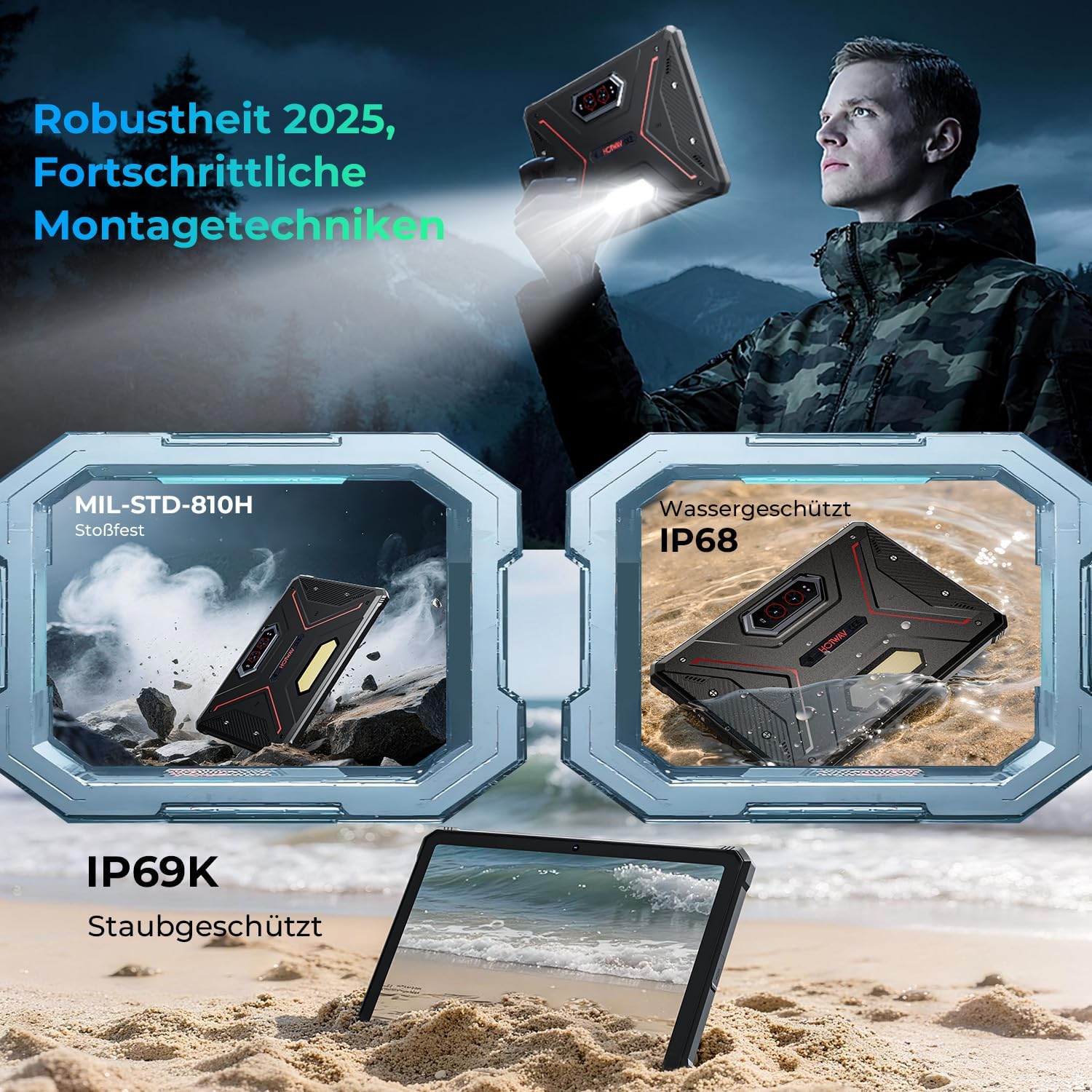 HOTWAV R9 Ultra 5G Outdoor-Tablet, wasserdichtes Tablet mit Stift, Android 15, 11 Zoll 2K FHD+ Rugged Tablets 24 GB + 512 GB + 2 TB, 20080 mAh 20 W Schnellladung, 64 MP + 16 MP IP68/IP69K, Dual-SIM/5G WiFi/GPS/OTG – Bild 7
