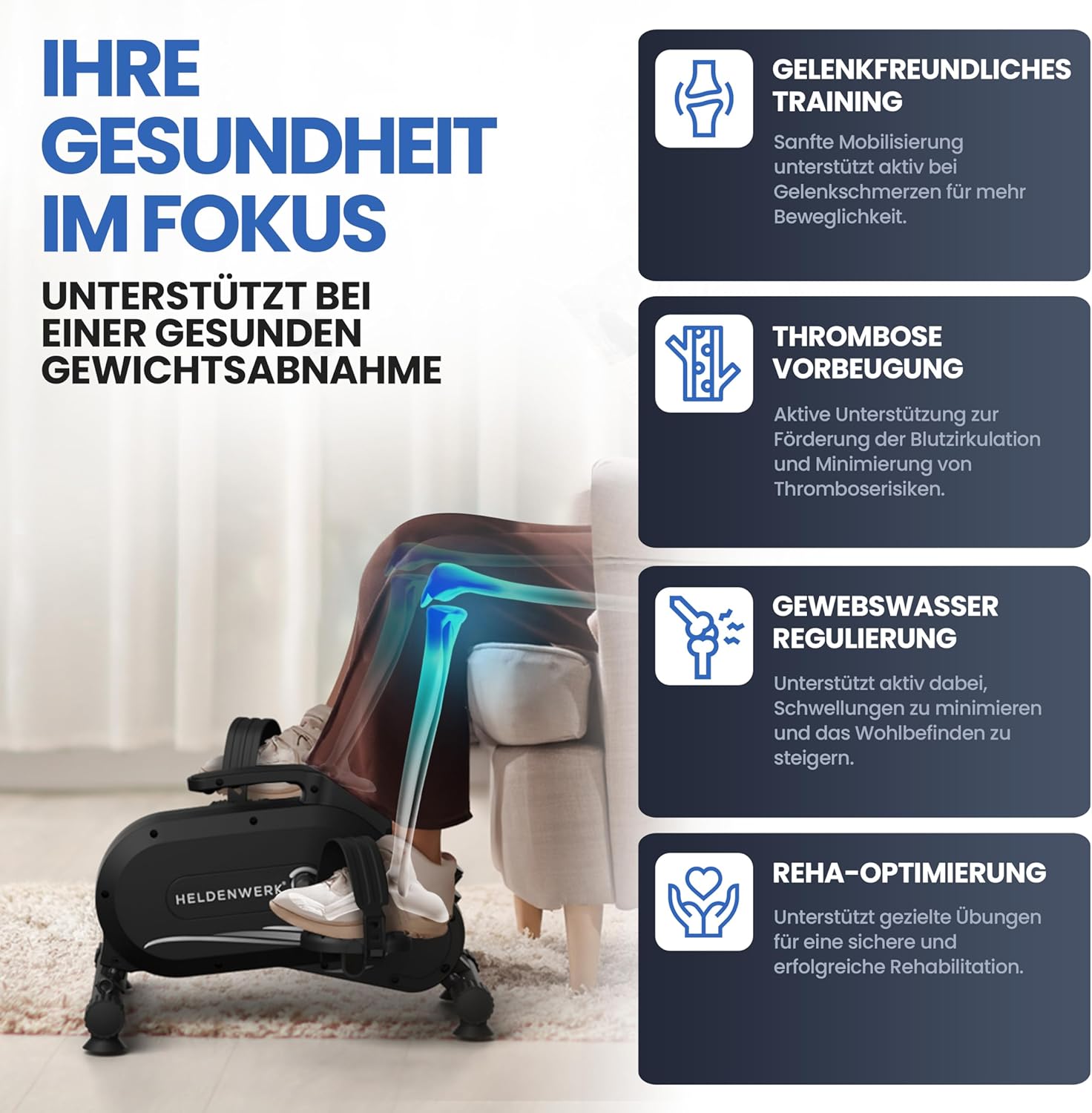 HELDENWERK Pedaltrainer Pro Set - TÜV/GS geprüft | Vergleichssieger | Extra leise & gelenkschonend inklusive Befestigungsgurt – Arm- und Beintrainer für zu Hause – Trettrainer für Senioren, Heimtrainer – Bild 7