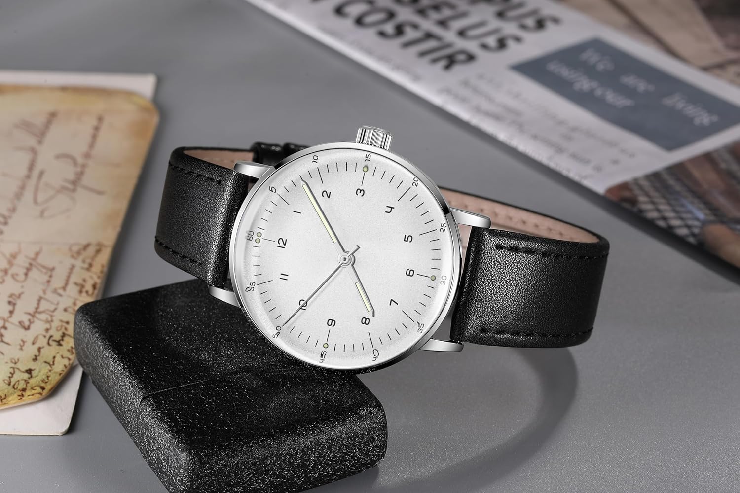 Boyarca Vintage-Mechanische Uhr mit gewölbtem Glasspiegel und 40-mm-Gehäuse. Lässige, minimalistische mechanische Armbanduhr mit Handaufzug für Damen und Herren – Bild 2