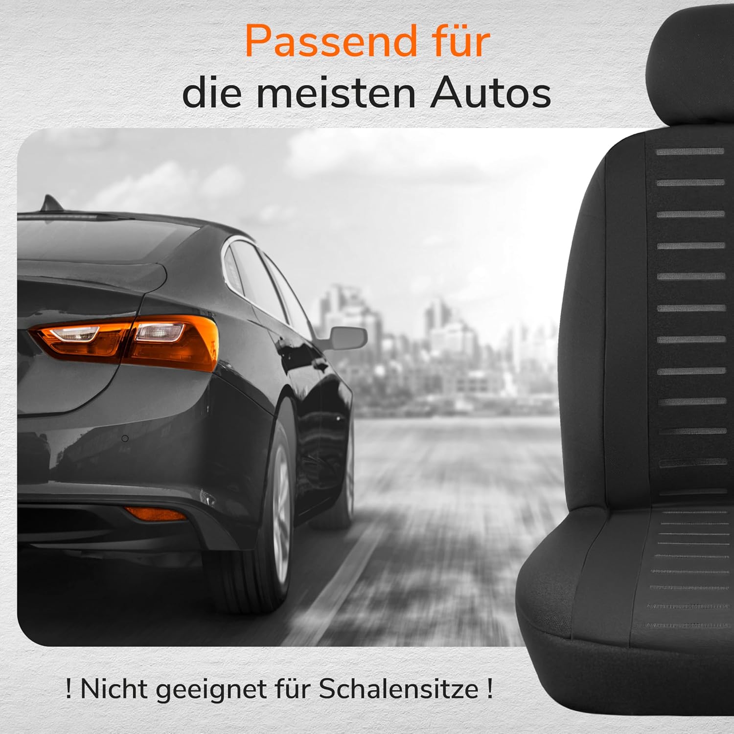Upgrade4cars Autositzbezüge-Set für die Vordersitze Version 2026 | Autositzbezüge Universal in Schwarz für Fahrersitz & Beifahrer | Autozubehör Innendekoration – Bild 5