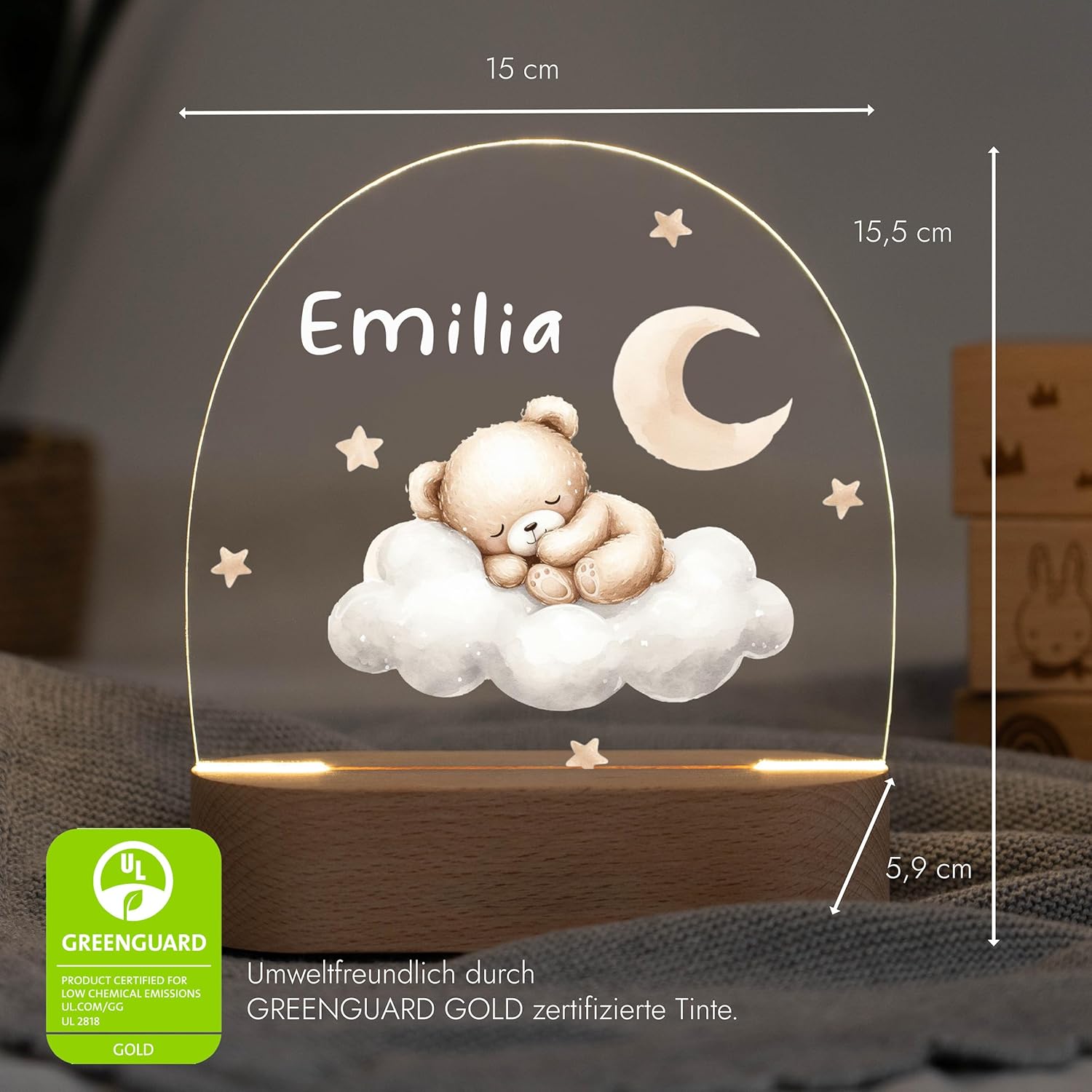 Geschenk zur Geburt Mädchen – Nachtlicht Kinder dimmbar – Nachtlampe personalisiert Bär – Bedeutungsvolle Geschenke zur Geburt – Babygeschenke zur Geburt – personalisierte Lampe Kinder – Nachtlicht Baby – – Bild 3