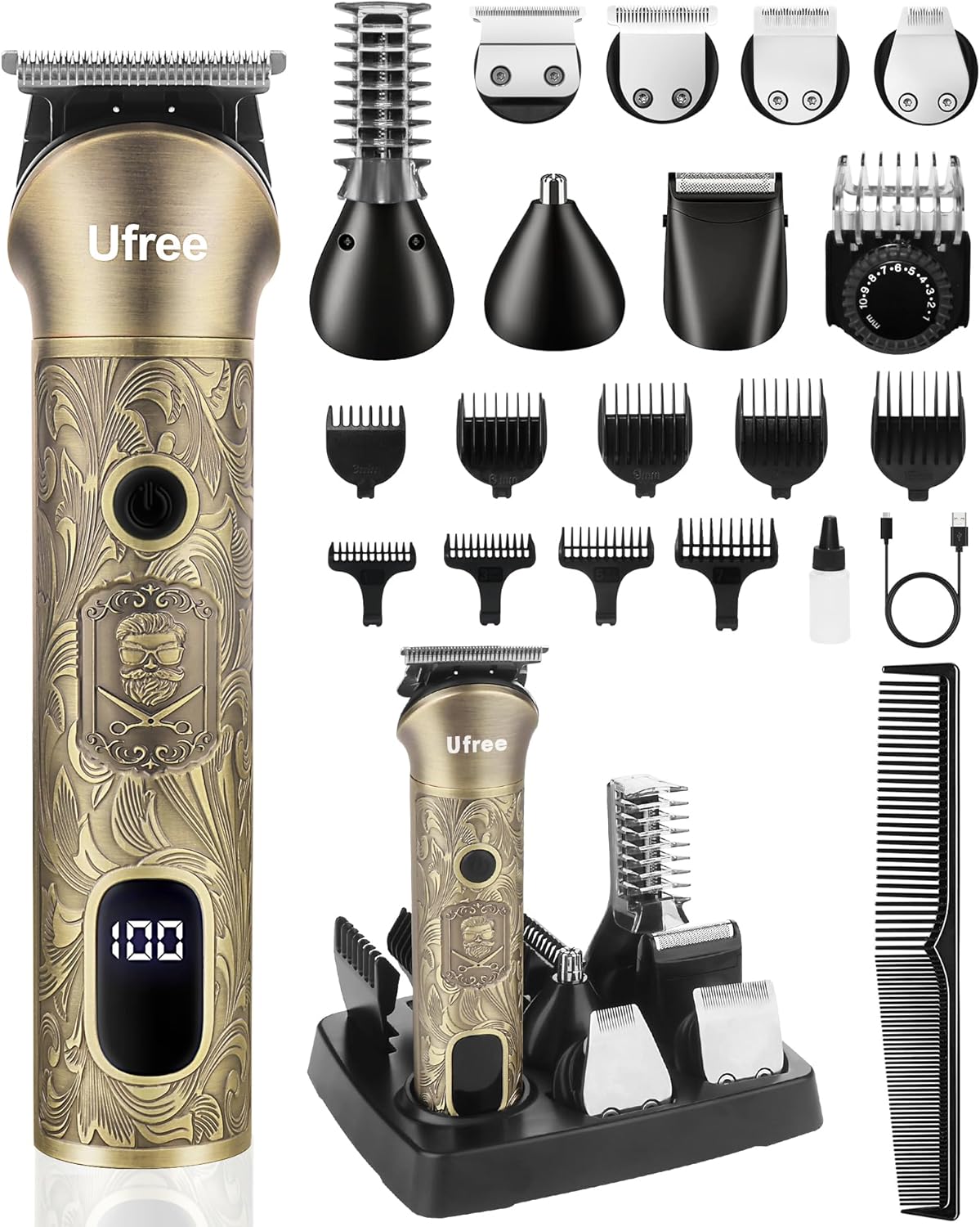 Ufree Herren Profi Bartschneider Haarschneider 7 in 1 Bartschneider Haarschneider Rasierer Herren Elektrischer Langhaarschneider Geburtstagsgeschenk für Männer