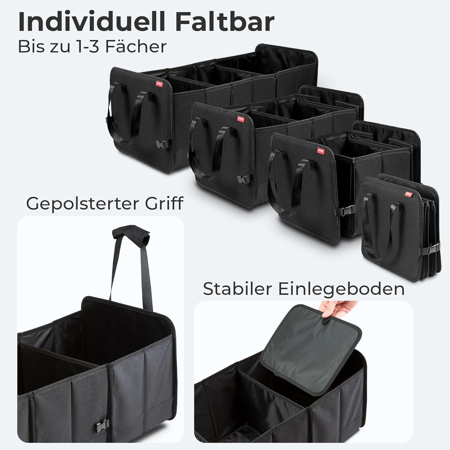 Achilles Vario-Box, faltbarer Auto-Organizer, verstellbarer Kofferraumtaschen-Korb mit Klettverschluss am Boden, große Faltkorb-Box, Faltbox-Korb, schwarz, 72 x 33 x 30 cm – Bild 6