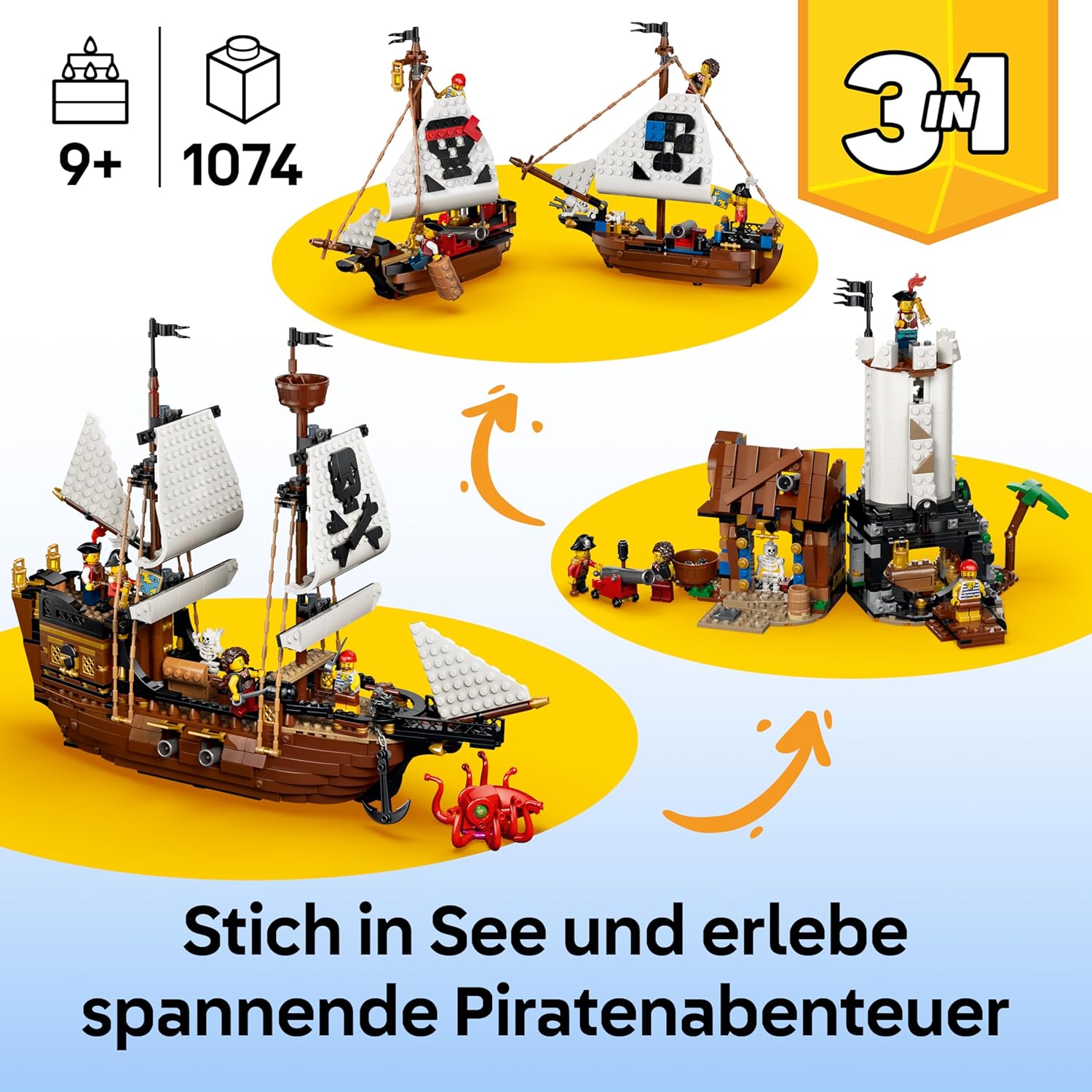 LEGO Creator Legendäres Piratenschiff-Spielzeug, Modellbau mit 2 Bauoptionen, Schloss oder 2 Zwillingsbooten, Kinderzimmerdekoration, Geburtstagsgeschenk für Jungen und Mädchen ab 9 Jahren, 31387 – Bild 2