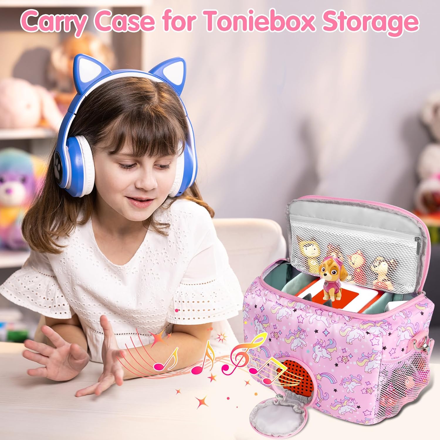 Tasche für Toniebox, Transporttasche für Tonie-Starterset, Kopfhörer, Ladestation und Zubehör, Aufbewahrungstasche für Toniebox-Audioplayer mit Reißverschluss und verstellbarem Riemen (Rosa) – Bild 7