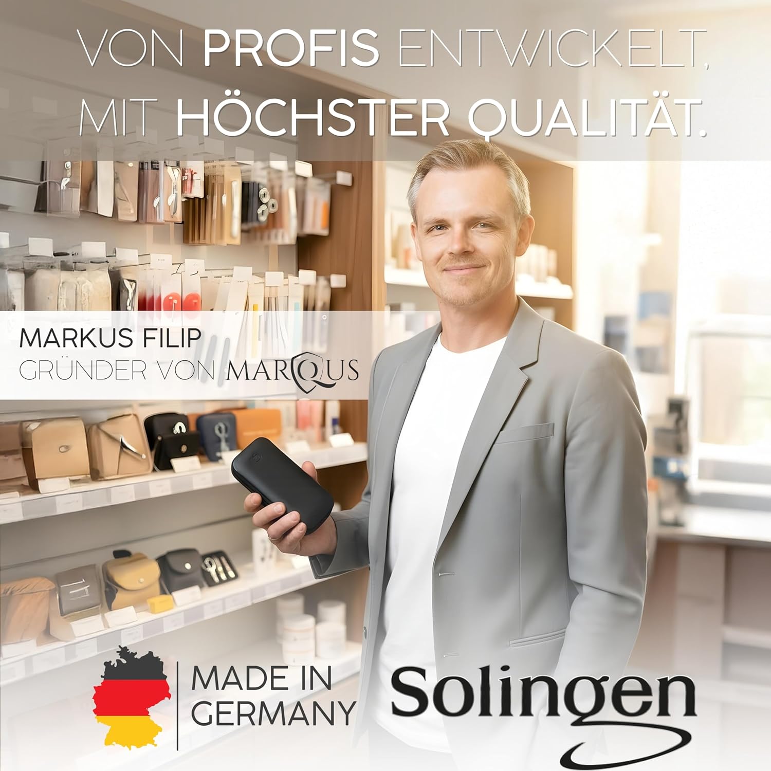 MarQus Solingen Komplett-Maniküre-Set 12-teilig – Made in Germany – Nagelpflege-Set im hochwertigen Lederetui – Komplettset und perfektes Geschenk für Damen und Herren. Schwarz – Bild 4