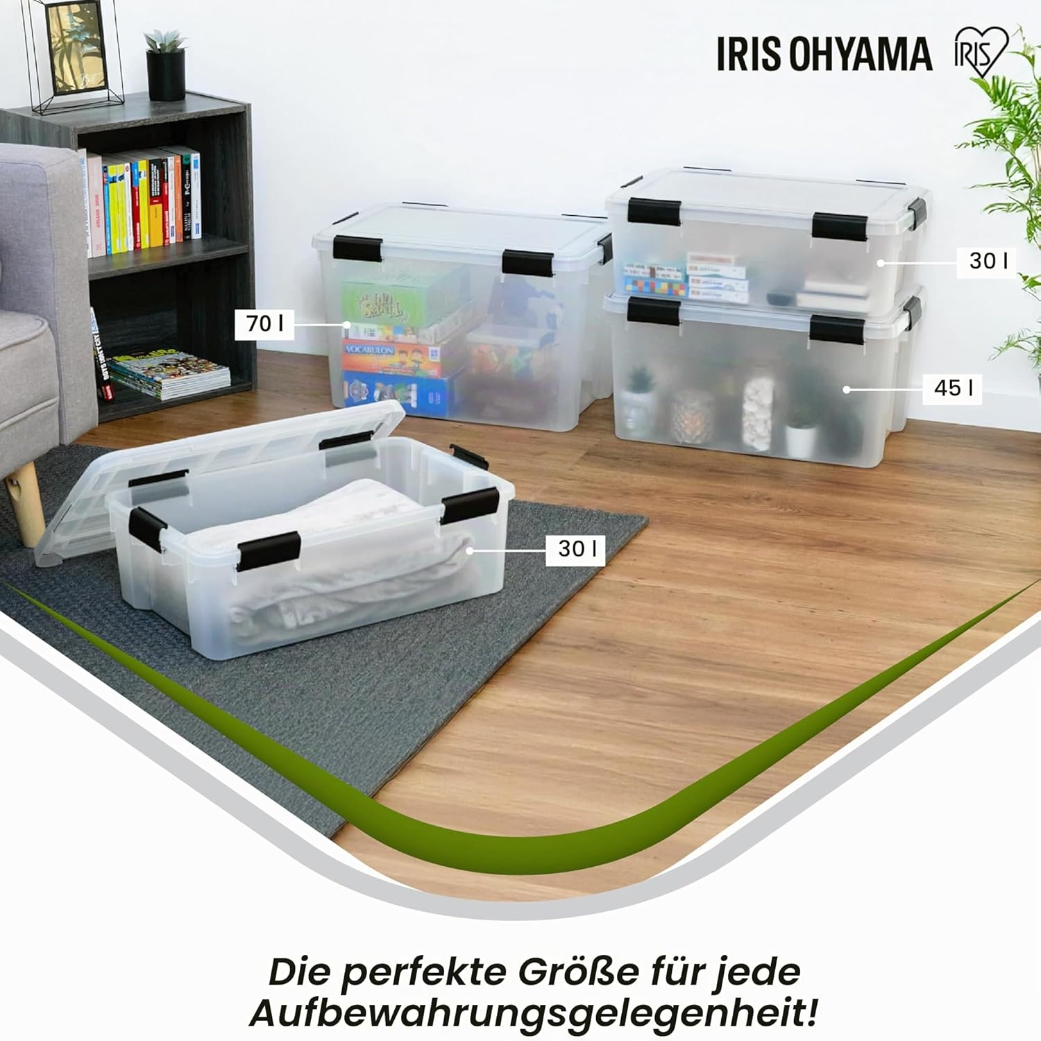 Iris Ohyama WSB-70 Luftdichte Aufbewahrungsboxen aus Kunststoff mit Deckel, 70L, transparent, hermetischer wasserdichter Verschluss, robuste Schnappverschlüsse, stapelbar, Staubschutz, BPA-frei, – Bild 6