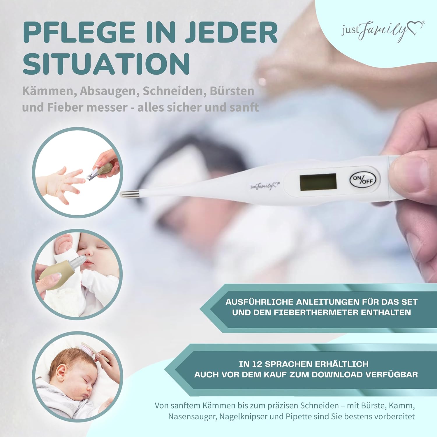 Babypflege-Set Neugeborene (Beige) – 11-teiliges Neugeborenen-Set mit hochwertiger Baby-Nagelschere, Fieberthermometer, Bürste und mehr – ideal als Erstausstattung für Neugeborene – Bild 4