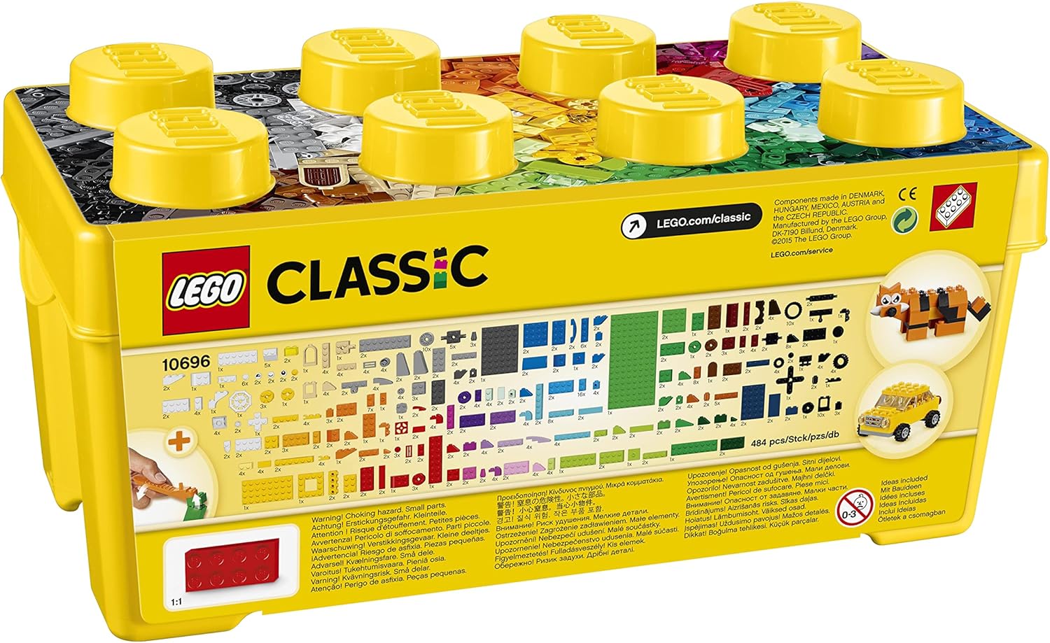 LEGO 10696 Classic Mittelgroße kreative Steinbox, einfache Spielzeugaufbewahrung, buntes Steinbauset, Spielzeug für Kinder, Jungen und Mädchen ab 4 Jahren mit Rädern, Fenstern, Augen und einer grünen Grundplatte – Bild 7