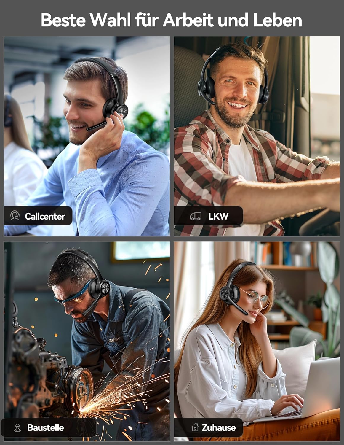 TECKNET V5.2 Bluetooth-Headset mit Mikrofon, kabelloses Headset mit Geräuschunterdrückung und Stummschaltung des Mikrofons, wiederaufladbare On-Ear-Kopfhörer kabellos für Trucker/Callcenter/Büro – 50+ Stunden Akku – Bild 7