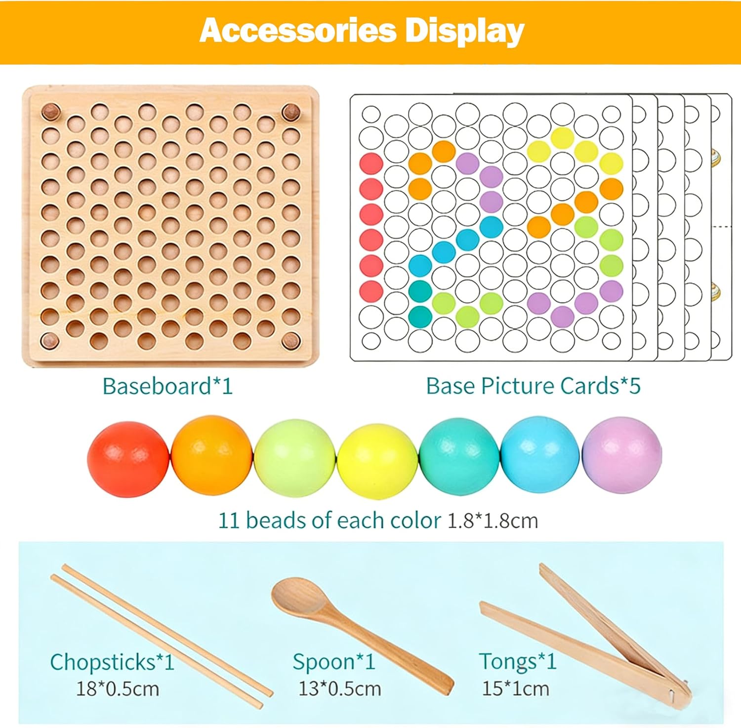 Holz-Montessori-Spielzeug, Clip-Perlen-Puzzle-Brettspiele, Regenbogen-Perlenspiel, Mathe-Lernspielzeug, Holz-Pädagogisches Steckspiel, Kinder-Vorschulfarben, Sortierer, Stapelspielzeug für 3 4 5 6 Jahre