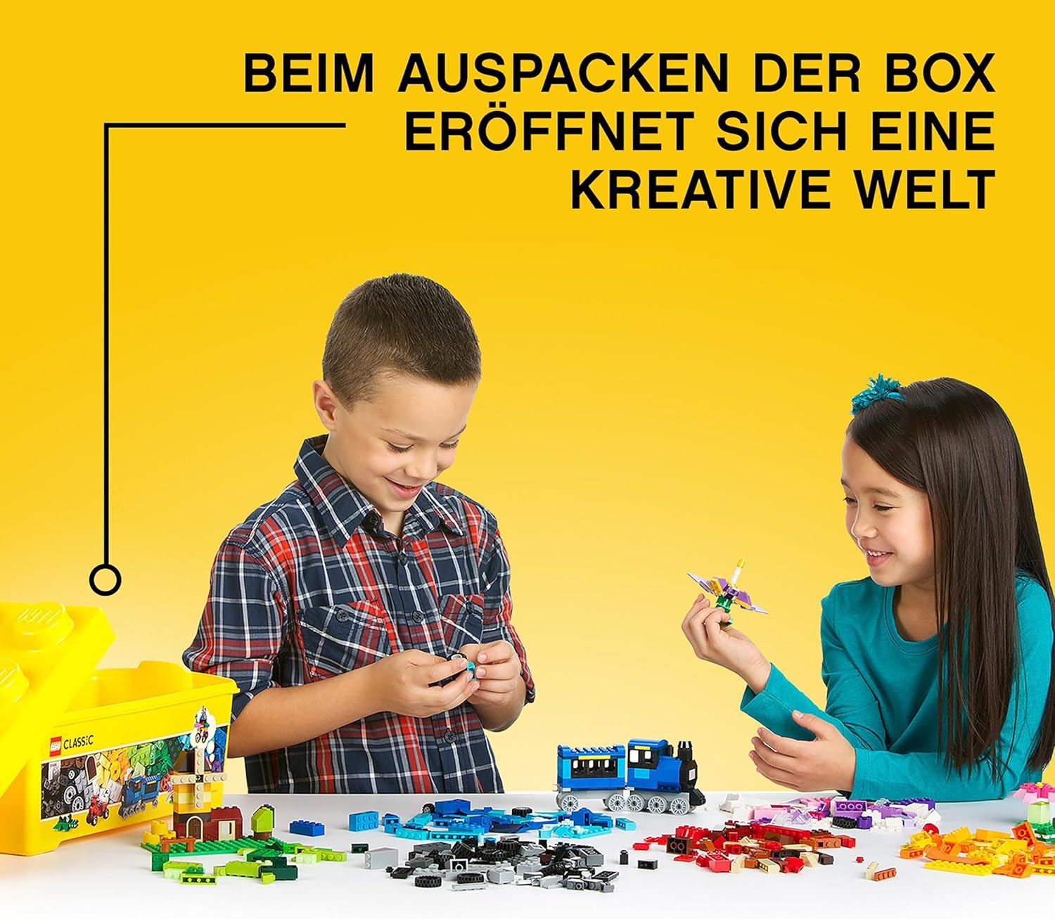 LEGO 10696 Classic Mittelgroße kreative Steinbox, einfache Spielzeugaufbewahrung, buntes Steinbauset, Spielzeug für Kinder, Jungen und Mädchen ab 4 Jahren mit Rädern, Fenstern, Augen und einer grünen Grundplatte – Bild 2