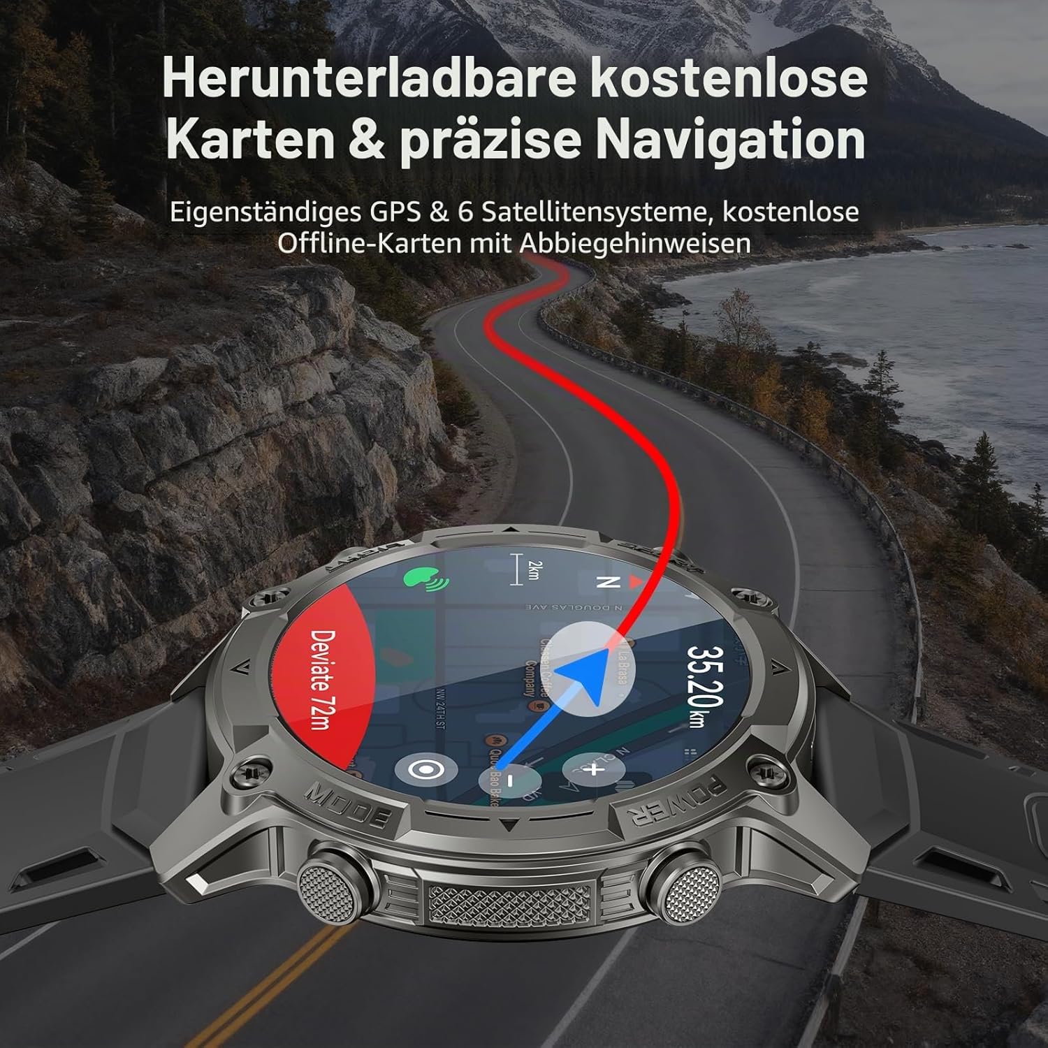SOUYIE Herren-Smartwatch mit GPS, Offline-Karten und 6 Satelliten-Navi, 5ATM wasserdicht, 21-Tage-Akku, KI-Sprachassistent, 178 Sportmodi, Fitness-Tracker mit Herzfrequenzmesser und Schlafmonitor für Android iOS – Bild 2
