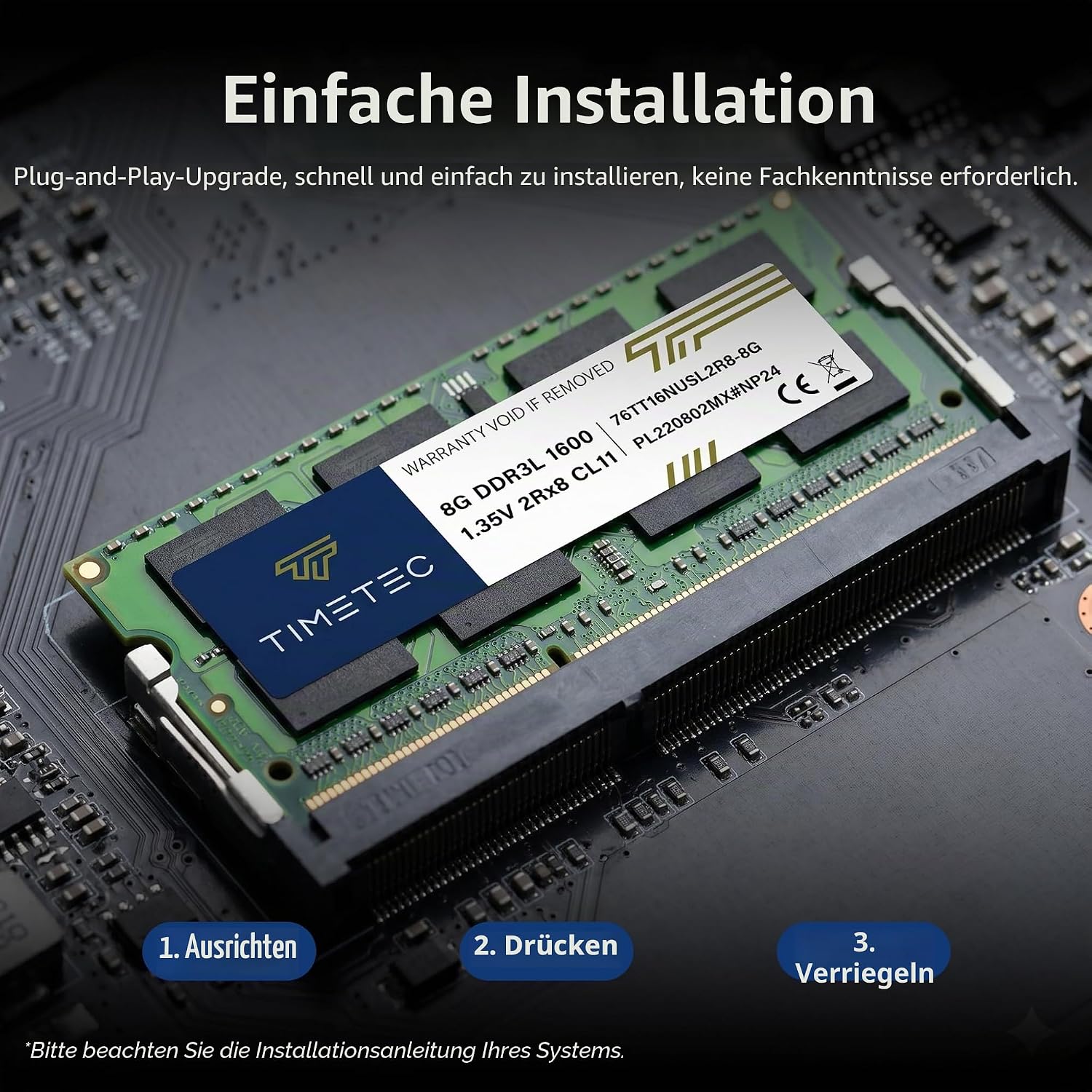 Timetec Hynix IC 8 GB DDR3L 1600 MHz PC3-12800 ungepuffert Non-ECC 1,35 V CL11 2Rx8 Dual Rank 204 Pin SODIMM Laptop Notebook Computer Speicher RAM Modul Upgrade (8 GB) – Bild 6