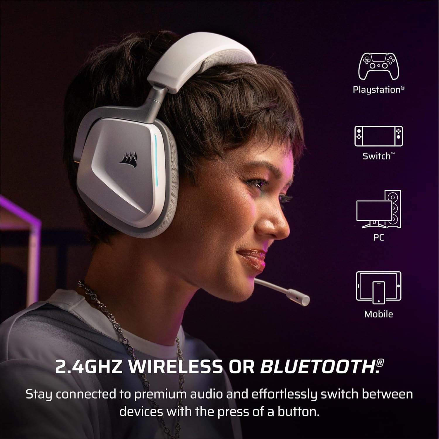 Corsair Void v2 Kabelloses Gaming-Headset – Weiß | Bluetooth, Dolby Atmos, 70-Stunden-Akku, kabellos, Dualband-Schnellladung, PC, PS5, PS4, Switch und Mobiltelefon – Bild 4