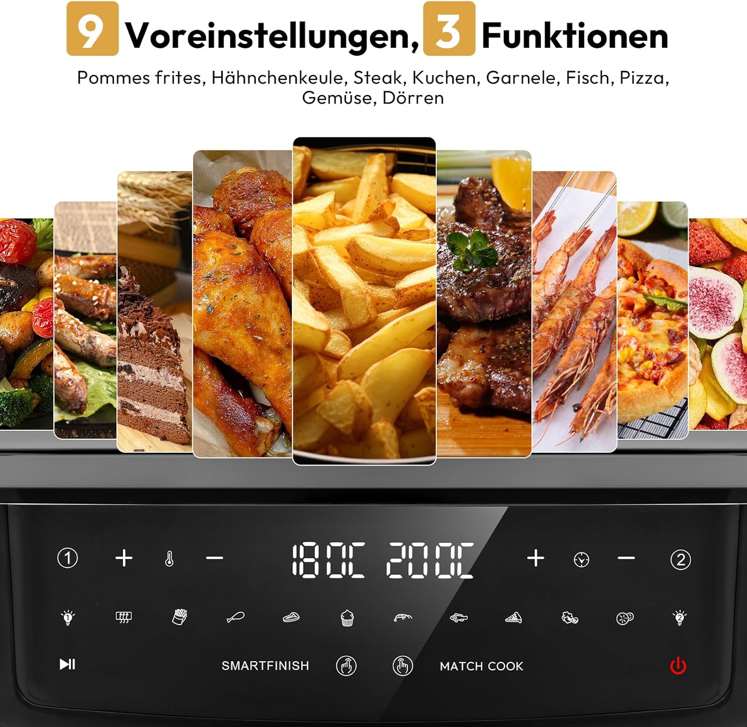 LLIVEKIT 10L Dual Blaze Heißluftfritteuse, 2800 W Doppelheizquelle ohne Umkehrfunktion, 5L + 5L Doppelkammer-Airfryer mit Spießhalter, 12-in-1, 70 % schneller, spülmaschinenfest, PFOA-frei – Bild 6