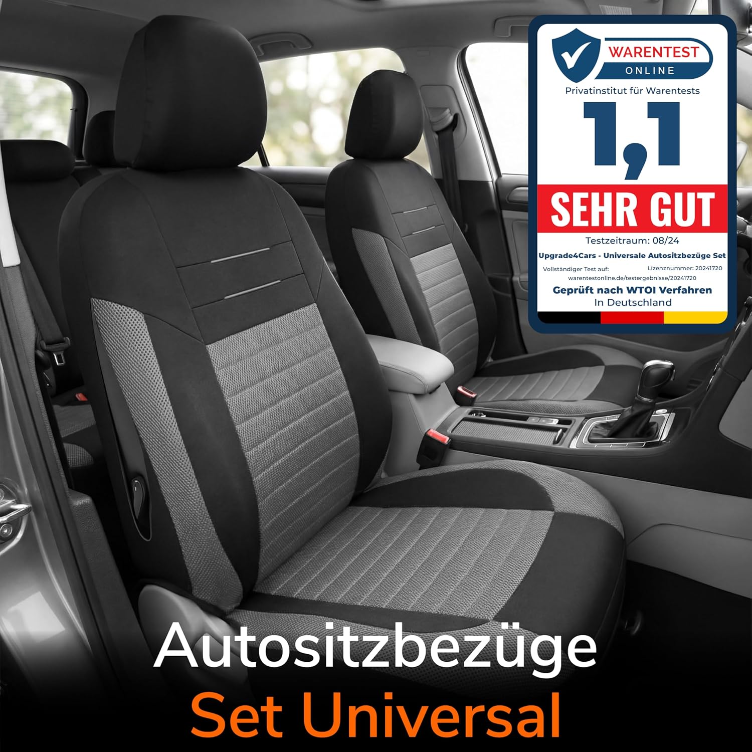 Upgrade4cars Autositzbezüge-Set für die Vordersitze Version 2026 | Autositzbezüge Universal in Grau für Fahrersitz & Beifahrer | Autozubehör Innendekoration – Bild 2