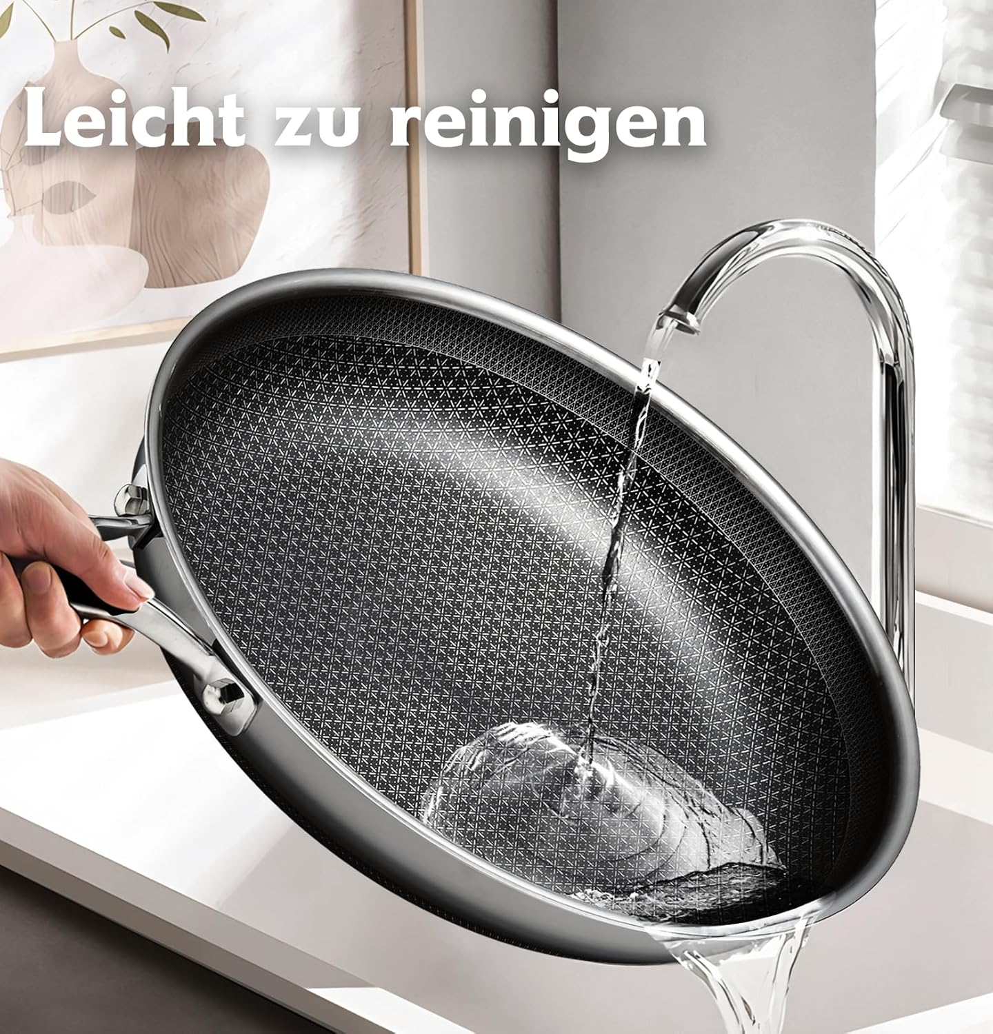 SNOWCLAD Pfannen-Set, 3 Stück, 20/24/28 cm, antihaftbeschichtete Wabenpfanne, Edelstahlpfanne, Induktionspfanne, für alle Herdarten geeignet, ofen- und spülmaschinenfest, Pfoa-frei – Bild 5