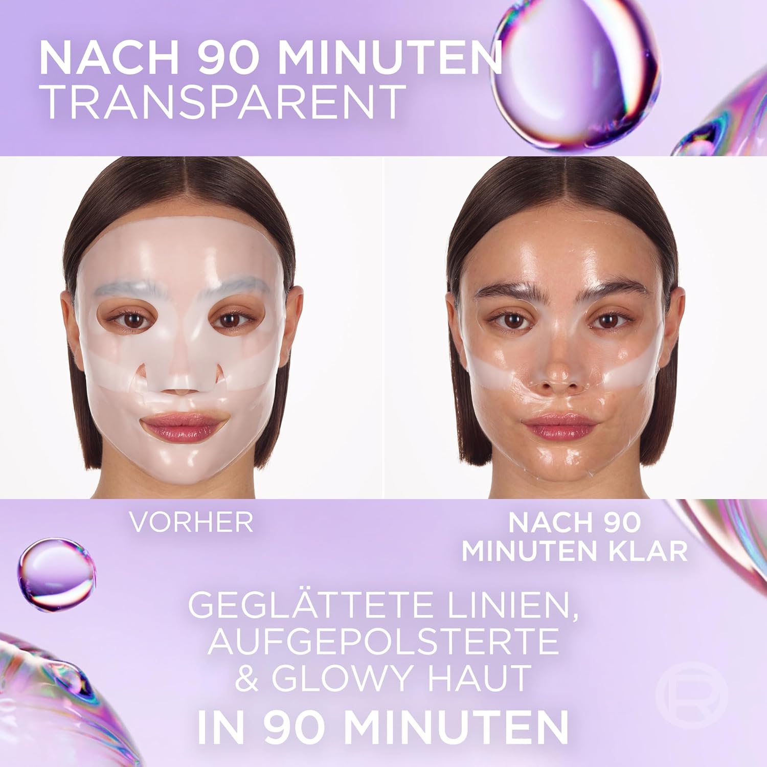 L'Oréal Paris Glass Skin Hydrogel Mask, für pralle und strahlende Haut, feuchtigkeitsspendend und glättend, mit Hyaluronsäure, Glycerin und Centella Asiatica, Revitalift Filler, Einzelmaske, 25 g – Bild 5