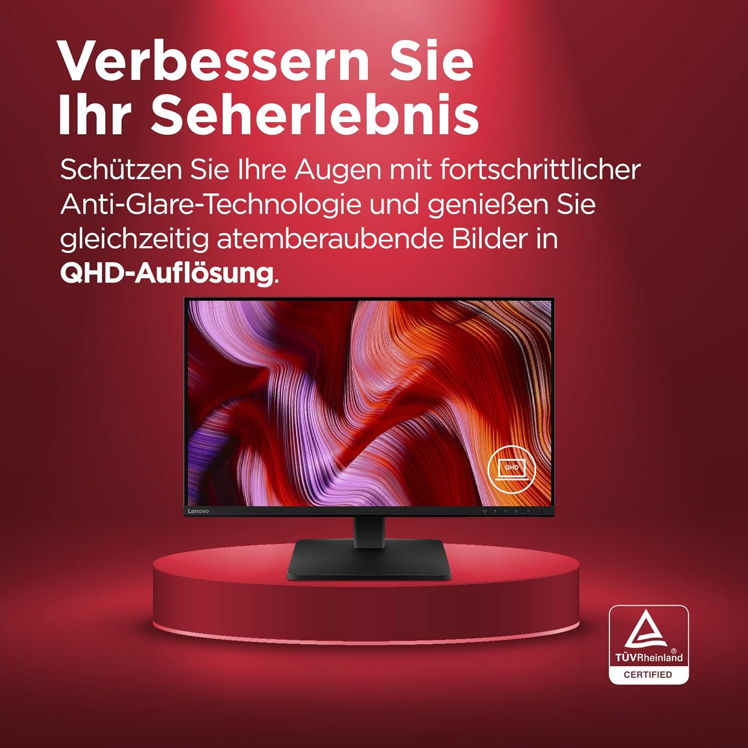 Lenovo L27qe | 27-Zoll-QHD-WLED-Monitor | 2560 x 1440 | 16:9 | 100 Hz | 4 ms Reaktionszeit | IPS-Panel | HDMI | DisplayPort | TÜV Augenschutz | Blendfrei | Rabenschwarz | 4,5 kg – Bild 6