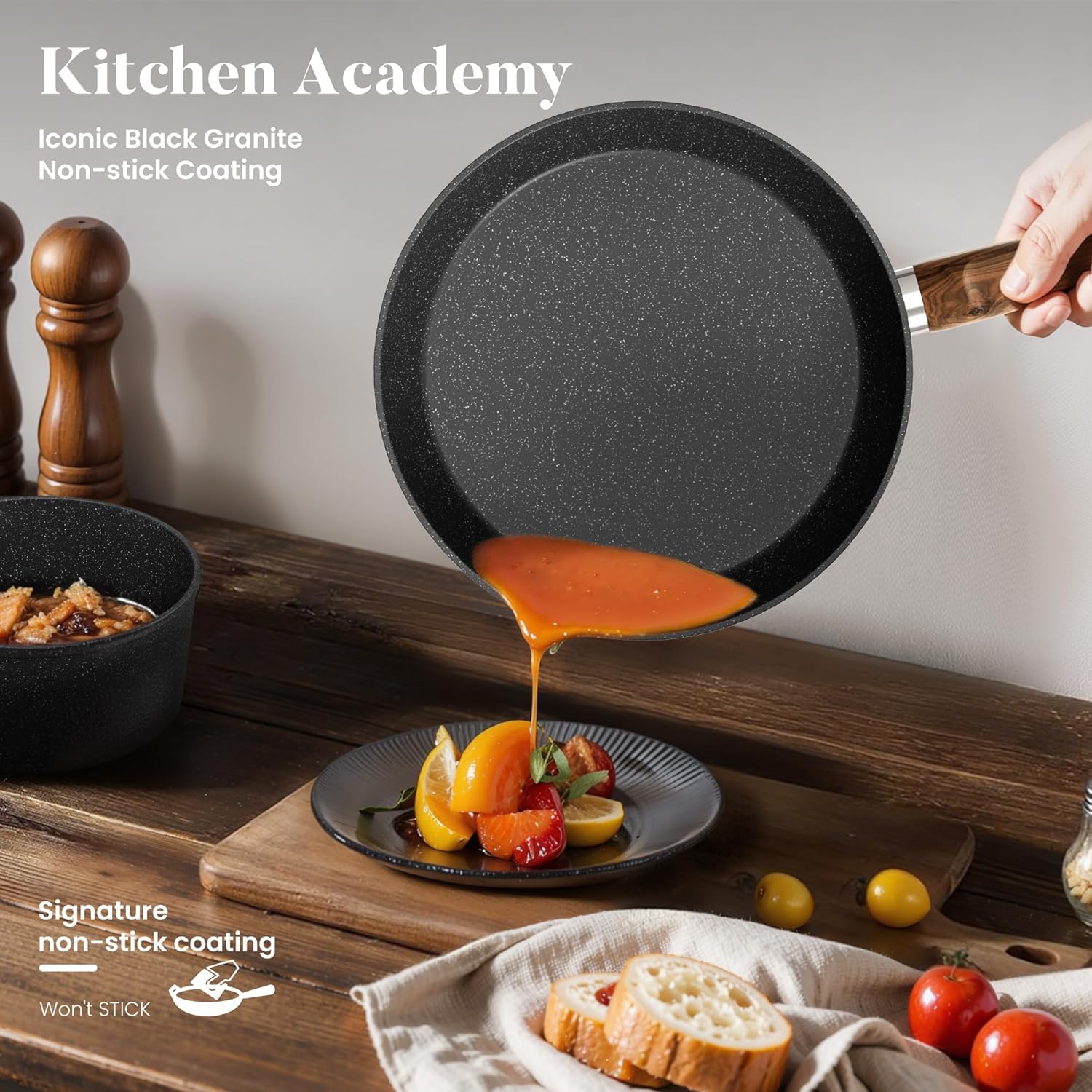 Kitchen Academy Induktionstöpfe-Set – 12-teiliges Kochtopf-Set aus schwarzem Granit, antihaftbeschichtetes Topf-Set und Pfannen-Set, PFOA- und PFOS-frei – Bild 2