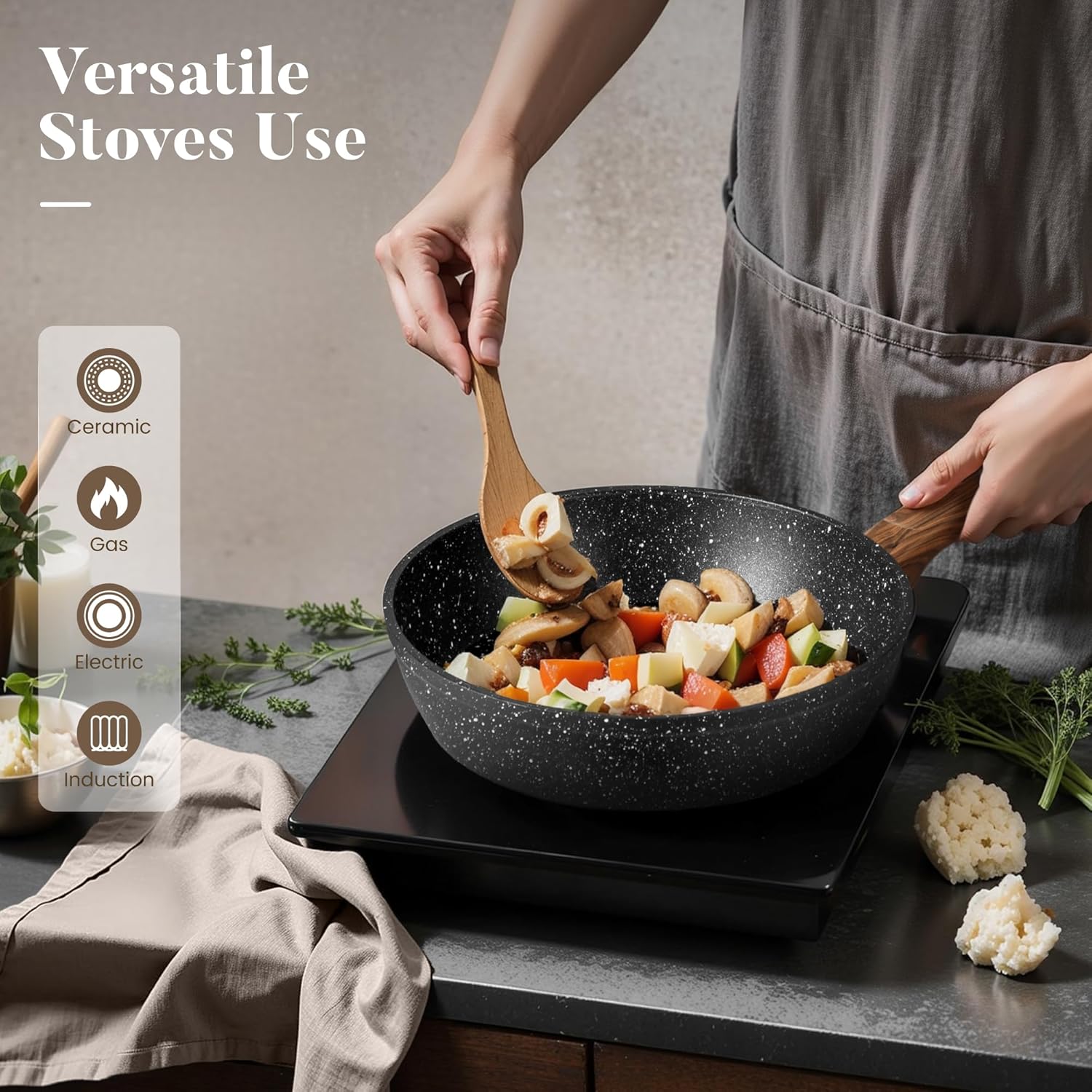 Kitchen Academy Induktionstöpfe-Set – 12-teiliges Kochtopf-Set aus schwarzem Granit, antihaftbeschichtetes Topf-Set und Pfannen-Set, PFOA- und PFOS-frei – Bild 6