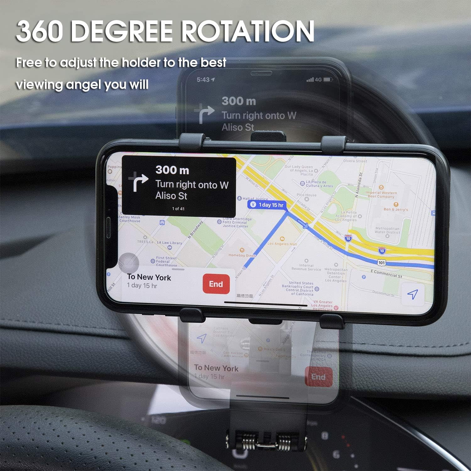 Handyhalterung fürs Auto, Handyhalterung um 360 Grad drehbar – Armaturenbrett-Handyhalterung, Auto-Clip-Halterung, KFZ-Handyhalterung, geeignet für 4 bis 7 Zoll große Smartphones – Bild 3