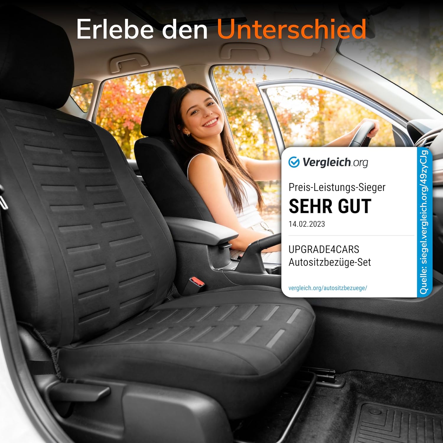 Upgrade4cars Autositzbezüge-Set für die Vordersitze Version 2026 | Autositzbezüge Universal in Schwarz für Fahrersitz & Beifahrer | Autozubehör Innendekoration – Bild 6