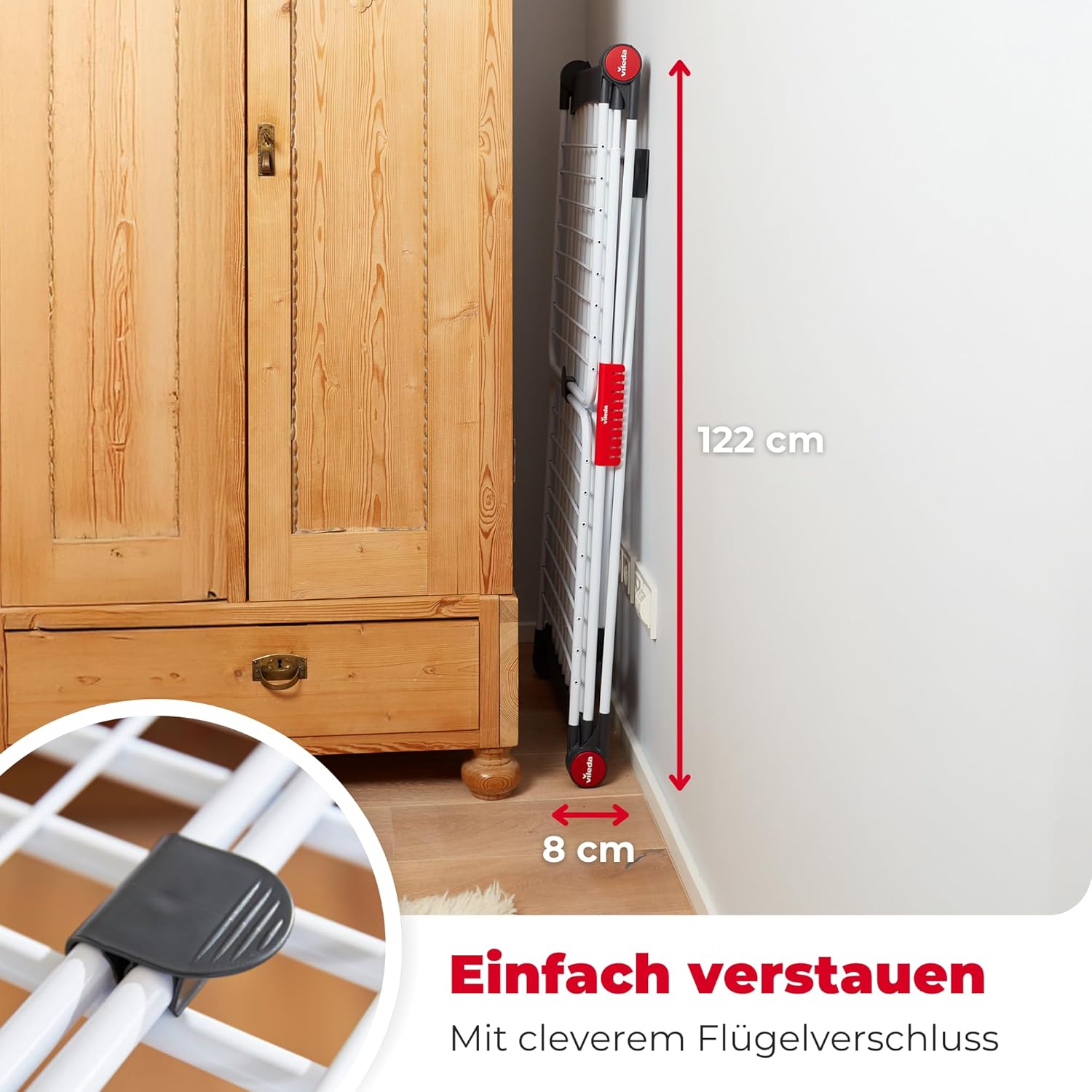 Vileda Infinity Flex Plus Wäscheständer, ausziehbarer & stabiler Flügeltrockner mit 30 m XXL-Leinen, für den Innen- und Außenbereich, platzsparend & faltbar, 2 m Länge, hohe Flügel, Komfortpaket – Bild 7