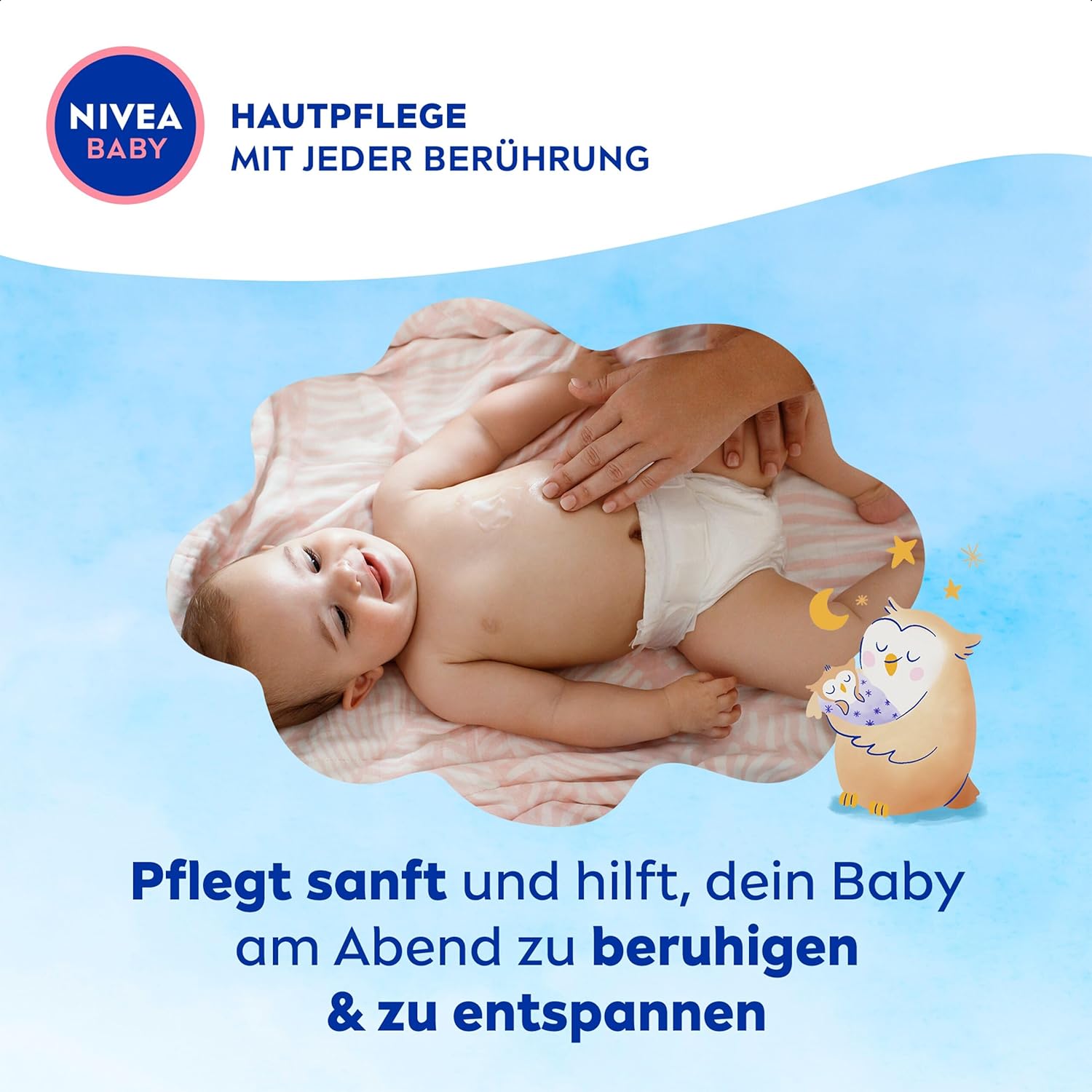 Nivea Baby Gute Nacht Lotion, Bodylotion pflegt zarte Babyhaut mit Mandelöl, Vitamin E, C und B5, vegane Babylotion mit hypoallergener Formel ohne Parabene und Mikroplastik (200 ml) – Bild 2
