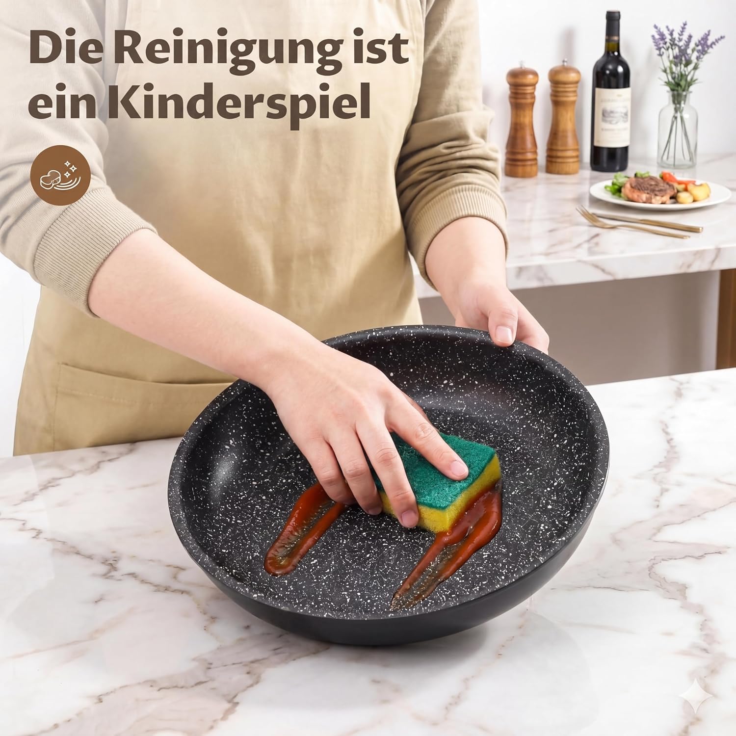 Fadware Induktions-Pfannenset, antihaftbeschichtete Bratpfanne, 20, 24, 28 cm mit abnehmbarem Griff für kleine Küchen und Wohnmobile, Pfannenset, stapelbar, platzsparend, für alle Herdarten, ofenfest – Bild 4
