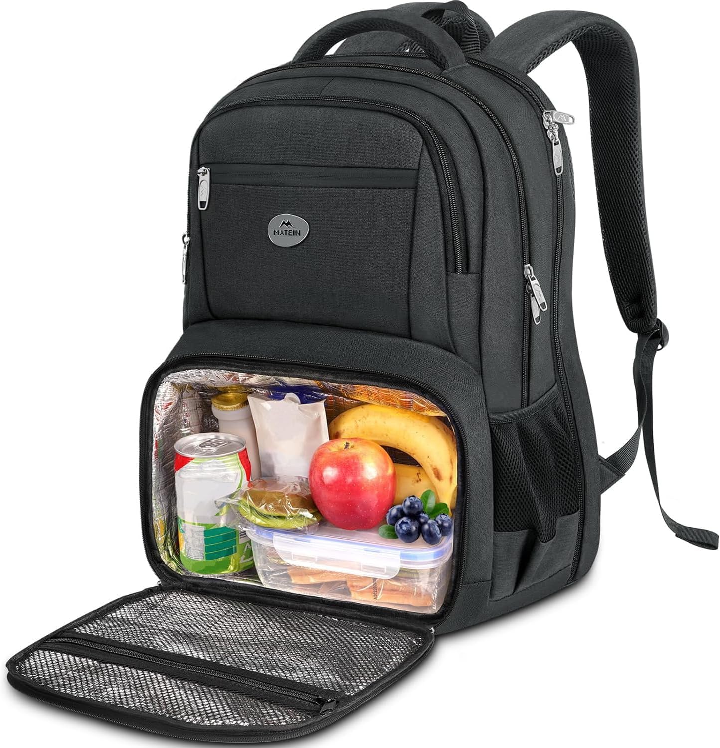 MATEIN Herren Rucksack mit Kühlfach, Großer Laptop-Rucksack 17 Zoll, Arbeitsrucksack, Herren Anti-Diebstahl, TSA-freundlicher Laptop-Rucksack, Wasserdichter Schulrucksack für Teenager, Arbeit, Business, Schwarz