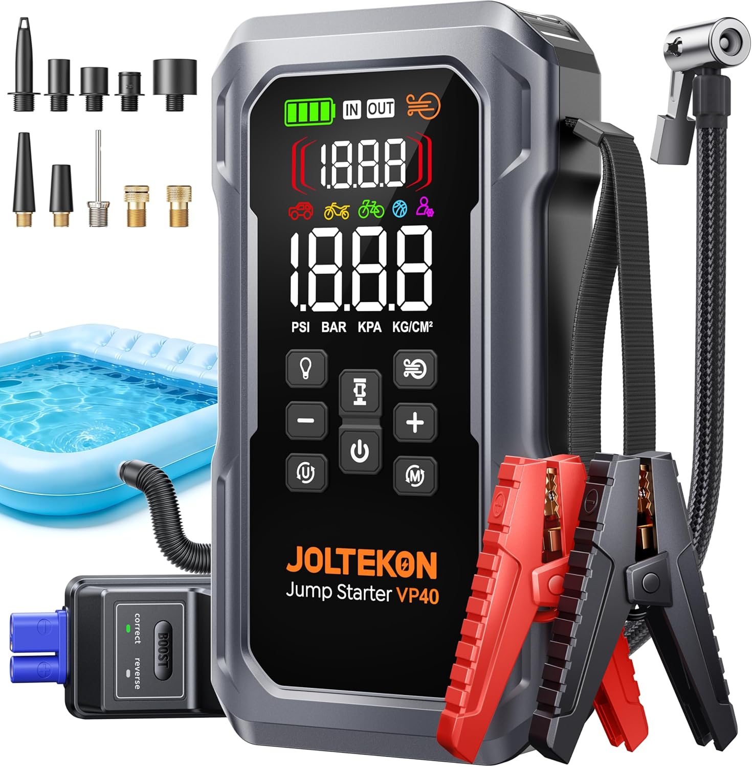 7000 A Auto-Starthilfe-Powerbank für Autos, Starthilfe für alle Benziner und 12,0-l-Diesel, Starthilfe-Powerbank mit Lüfter und 160-PSI-Kompressor, Starthilfe mit 800-Lumen-LED-Licht und 3,3 Zoll