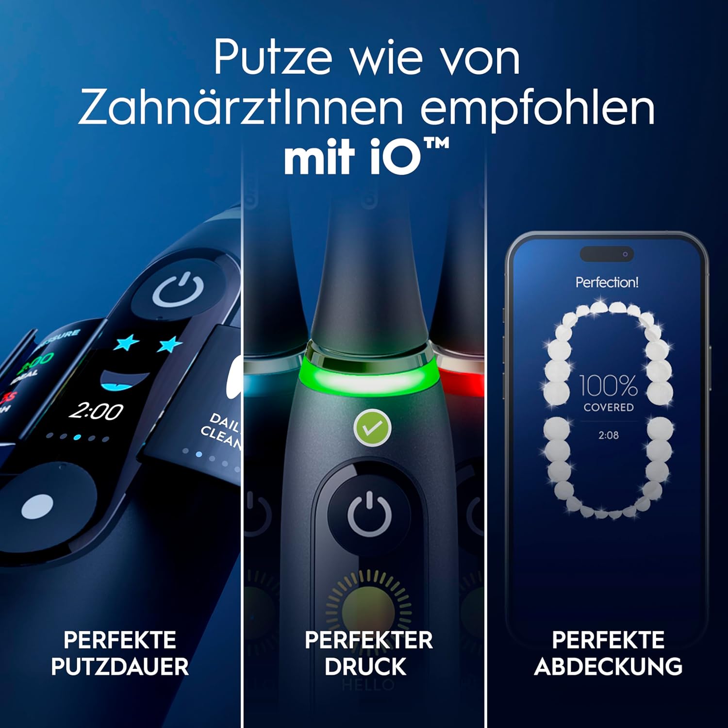 Oral-B iO Series 9 Elektrische Zahnbürste, Doppelpack – Elektrische Zahnbürste, inklusive 3 Ersatz-Zahnbürstenköpfen – 7 Modi für die Zahnpflege, Chip-Testsieger (11/25), entworfen von Braun, Schwarz und Pink – Bild 6