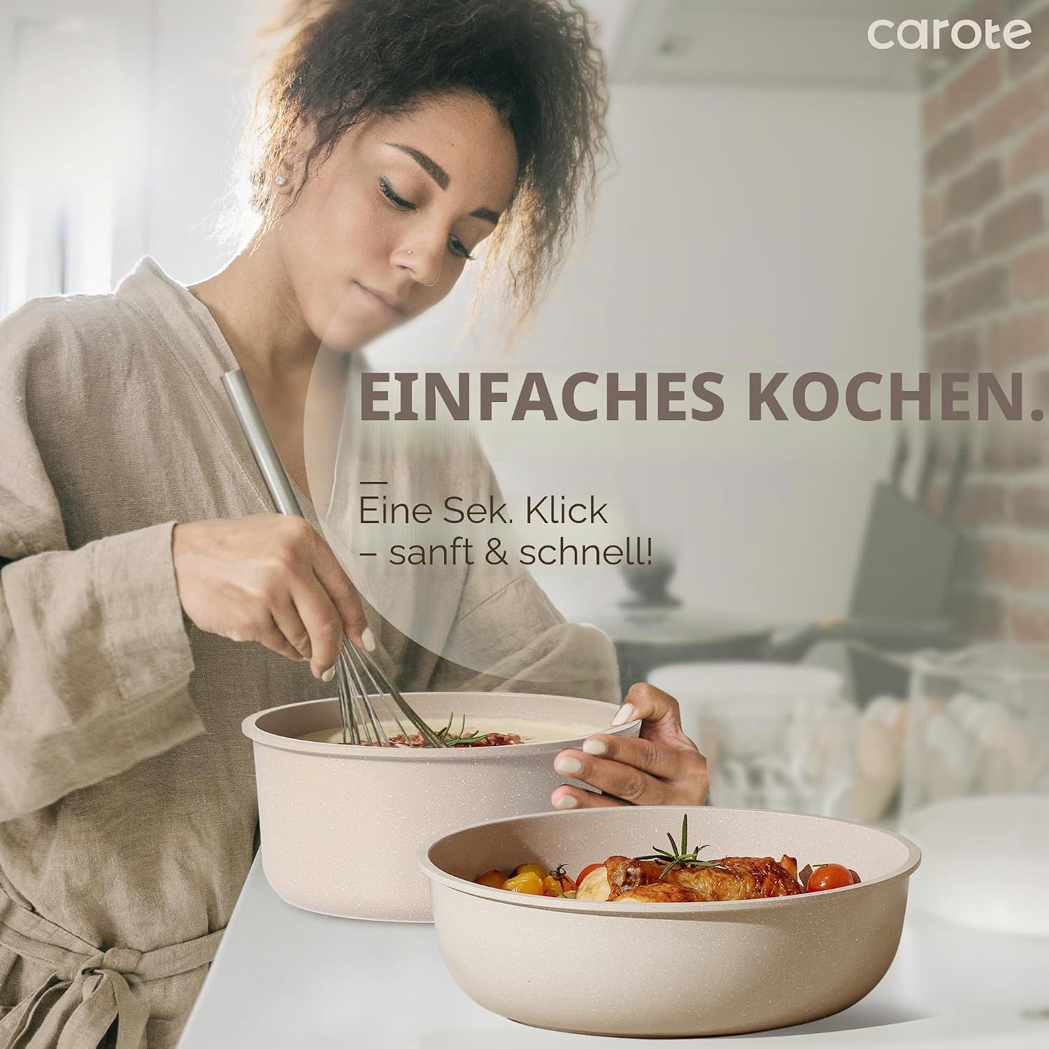 CAROTE 19-teiliges Kochtopf- und Pfannenset, antihaftbeschichtetes Kochgeschirr-Set, abnehmbarer Griff, Induktions-Küchen-Kochsets mit abnehmbarem Griff, Wohnmobil-Küche, ofenfest, Taupe – Bild 9