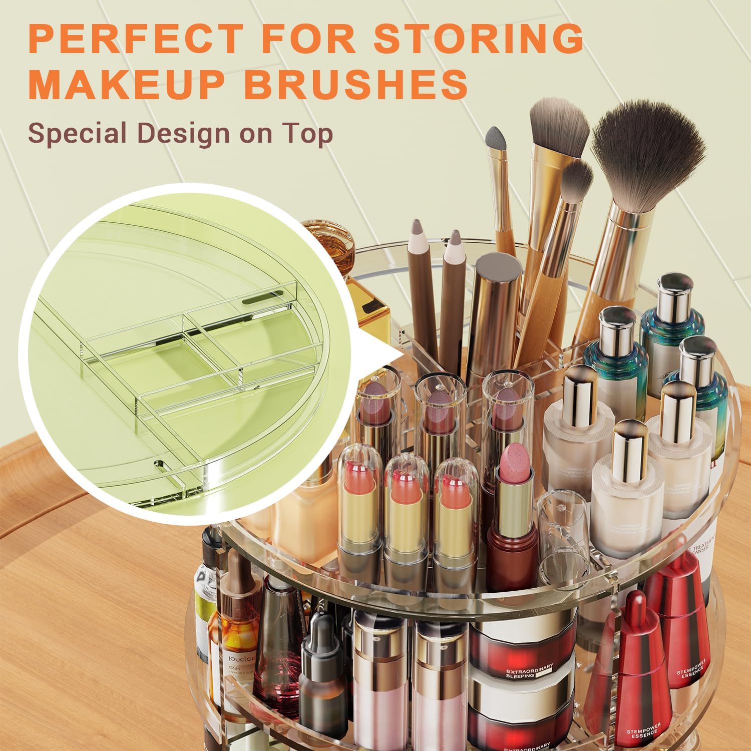 Auxmir Make-up-Kosmetik-Organizer, um 360° drehbare Aufbewahrung, Make-up-Organizer für Kommode, Schminktisch, Hautpflege-Aufbewahrungssystem, transparent – Bild 5