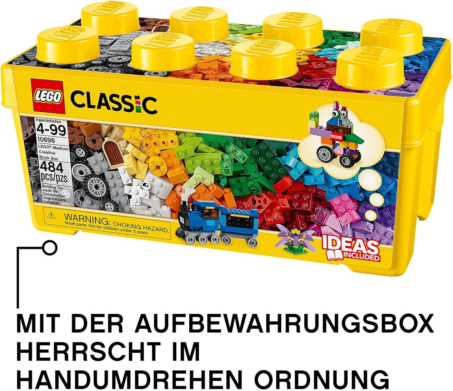 LEGO 10696 Classic Mittelgroße kreative Steinbox, einfache Spielzeugaufbewahrung, buntes Steinbauset, Spielzeug für Kinder, Jungen und Mädchen ab 4 Jahren mit Rädern, Fenstern, Augen und einer grünen Grundplatte – Bild 6