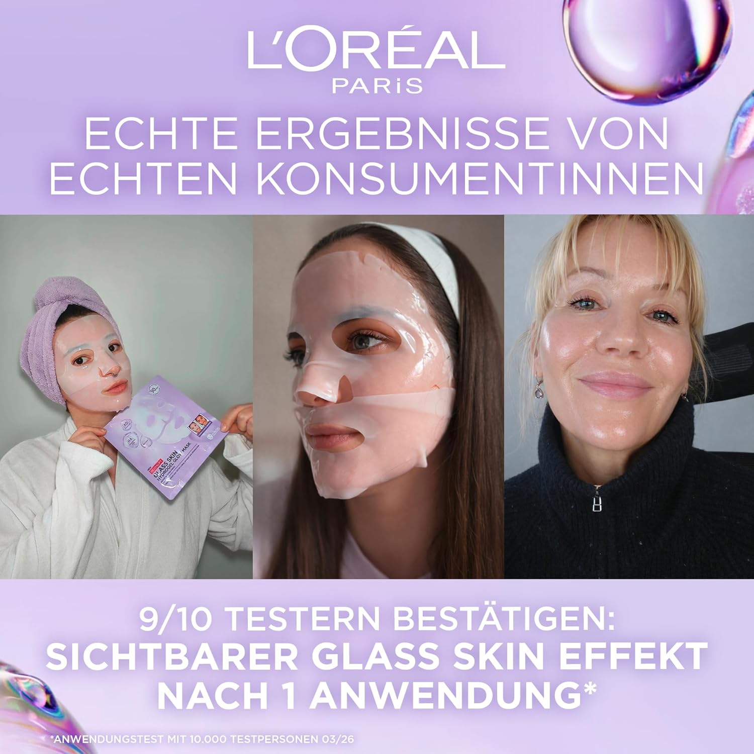 L'Oréal Paris Glass Skin Hydrogel Mask, für pralle und strahlende Haut, feuchtigkeitsspendend und glättend, mit Hyaluronsäure, Glycerin und Centella Asiatica, Revitalift Filler, Einzelmaske, 25 g – Bild 7