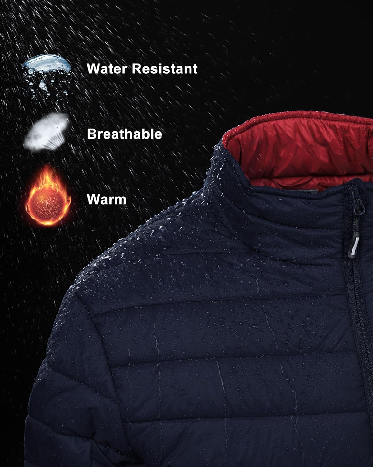 33.000ft Herren-Steppjacke, leichte Übergangsjacke im Daunenjacken-Look, Winterjacke für Herren, gefüttert mit Taschen, verstaubar für Freizeit, Wandern, Reisen, leichte Pufferjacke – Bild 5