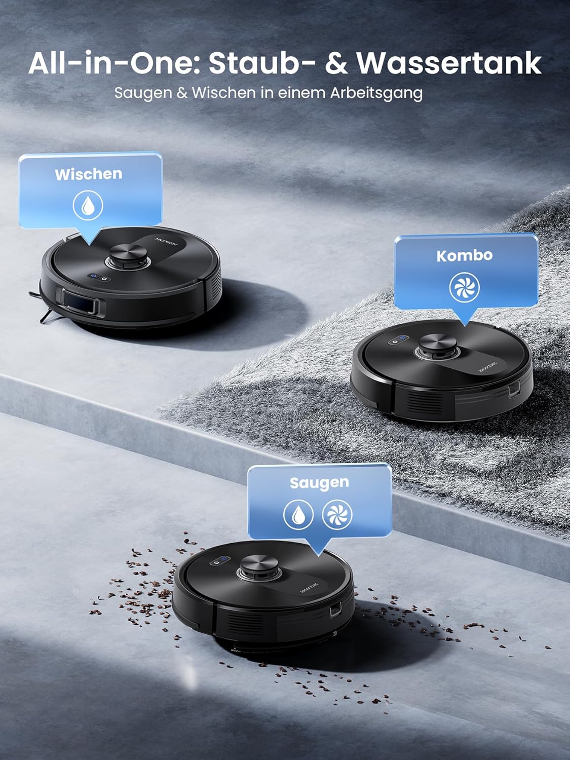 Proscenic Q10 Saugroboter mit Wischfunktion, 8000Pa 200min Staubsaugerroboter, intelligente Lasernavigation mit 5 Karten, smarte Steuerung per App, Alexa & Siri Apple Watch, Hartböden – Bild 6