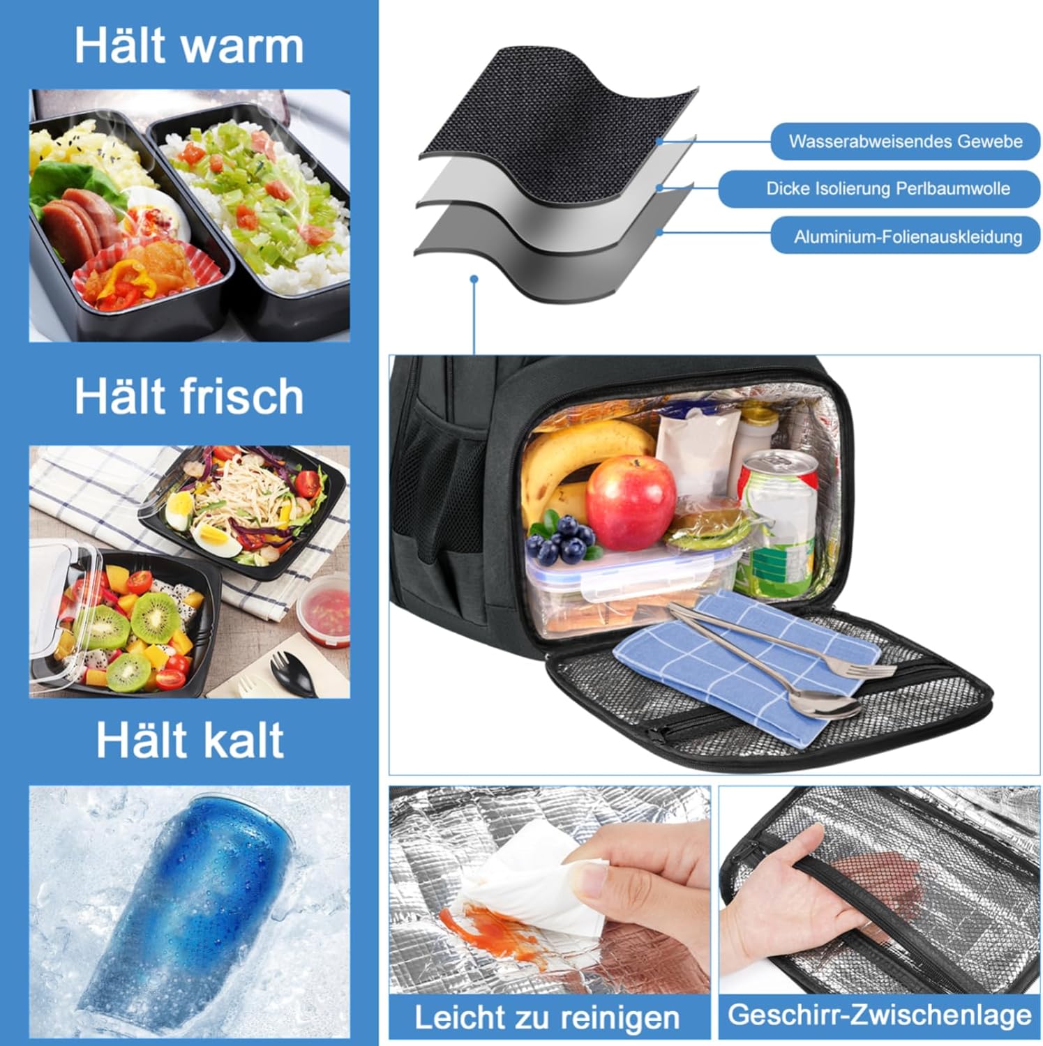 MATEIN Herren Rucksack mit Kühlfach, Großer Laptop-Rucksack 17 Zoll, Arbeitsrucksack, Herren Anti-Diebstahl, TSA-freundlicher Laptop-Rucksack, Wasserdichter Schulrucksack für Teenager, Arbeit, Business, Schwarz – Bild 3