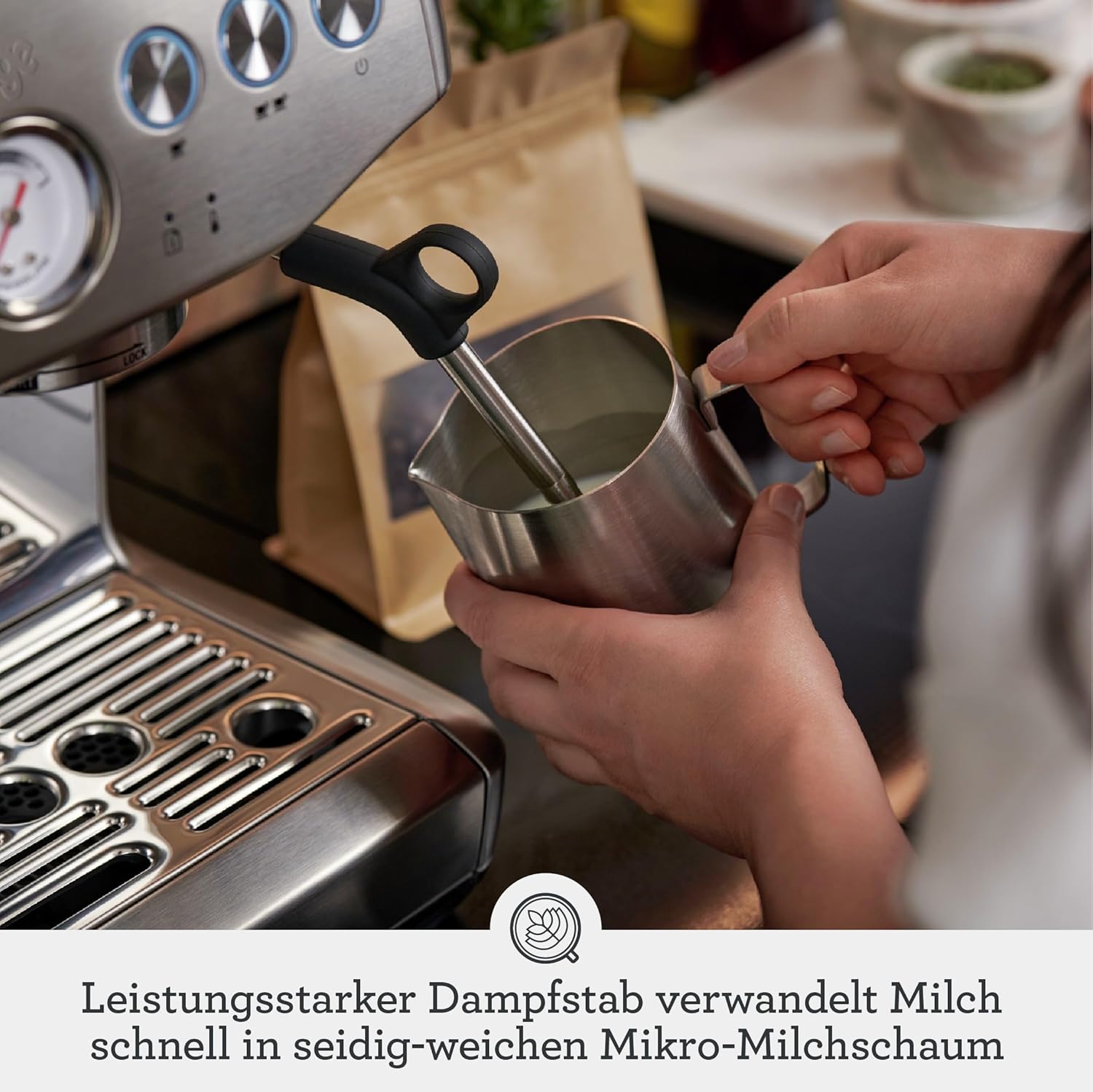 Sage – The Barista Express Impress – Kaffeemaschine mit manuellem Milchaufschäumer und integriertem Mahlwerk – Intelligente Dosierung, 25 Mahleinstellungen – Schwarzer Edelstahl – Bild 6