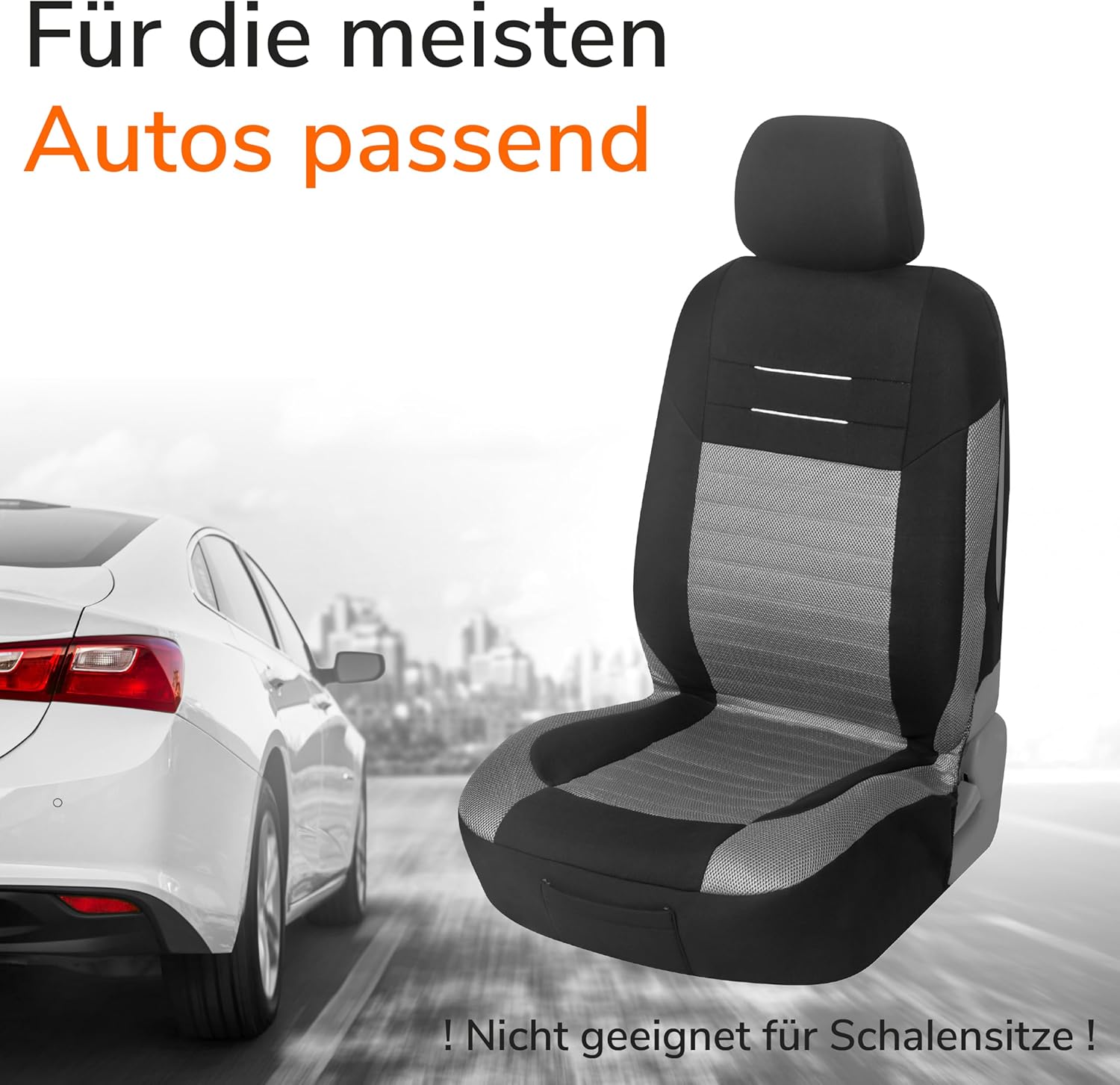 Upgrade4cars Autositzbezüge-Set für die Vordersitze Version 2026 | Autositzbezüge Universal in Grau für Fahrersitz & Beifahrer | Autozubehör Innendekoration – Bild 4